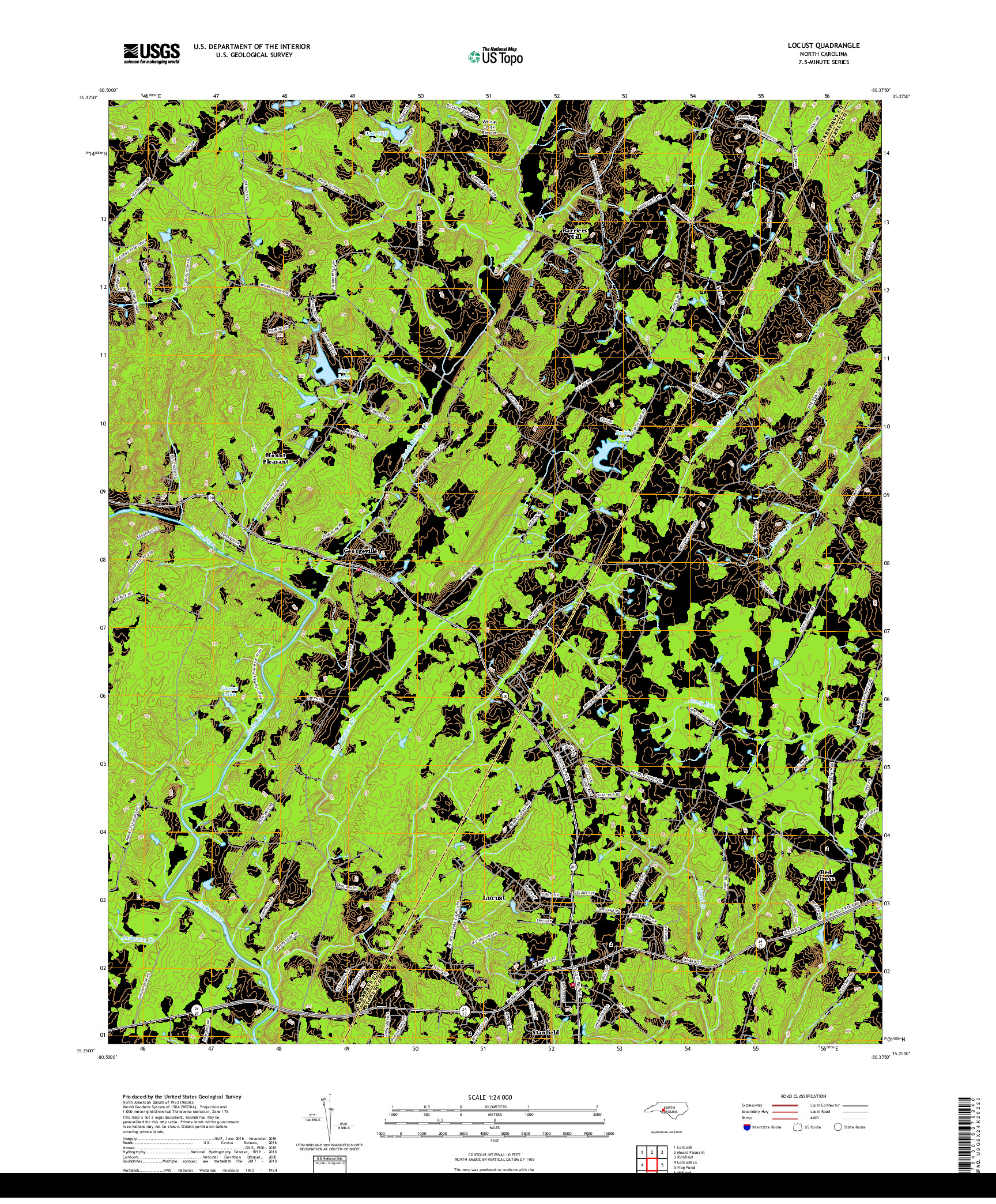 USGS US TOPO 7.5-MINUTE MAP FOR LOCUST, NC 2019