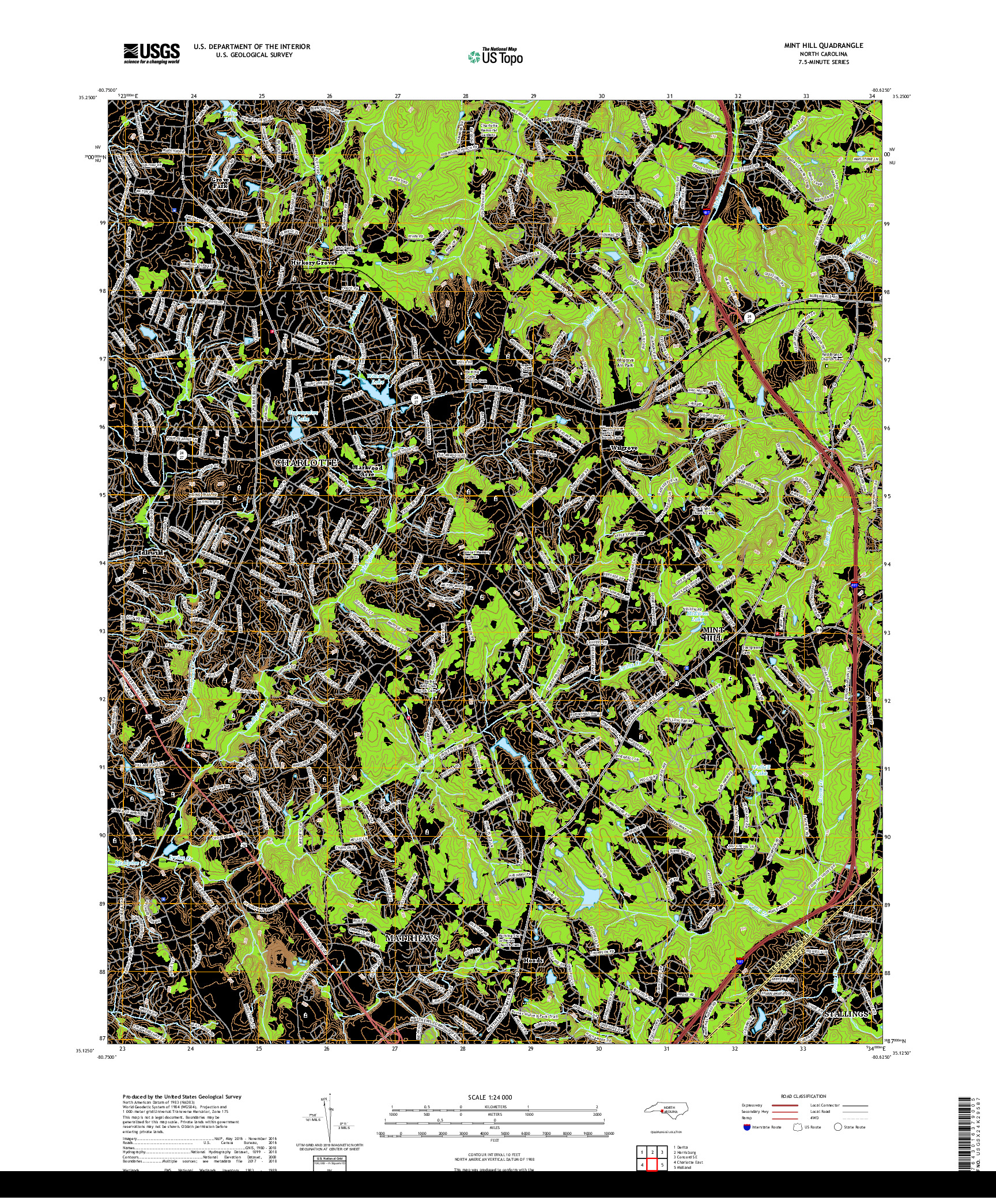 USGS US TOPO 7.5-MINUTE MAP FOR MINT HILL, NC 2019