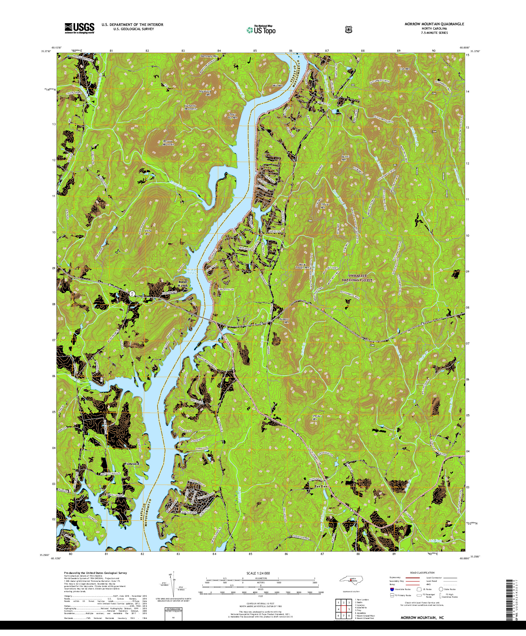 USGS US TOPO 7.5-MINUTE MAP FOR MORROW MOUNTAIN, NC 2019