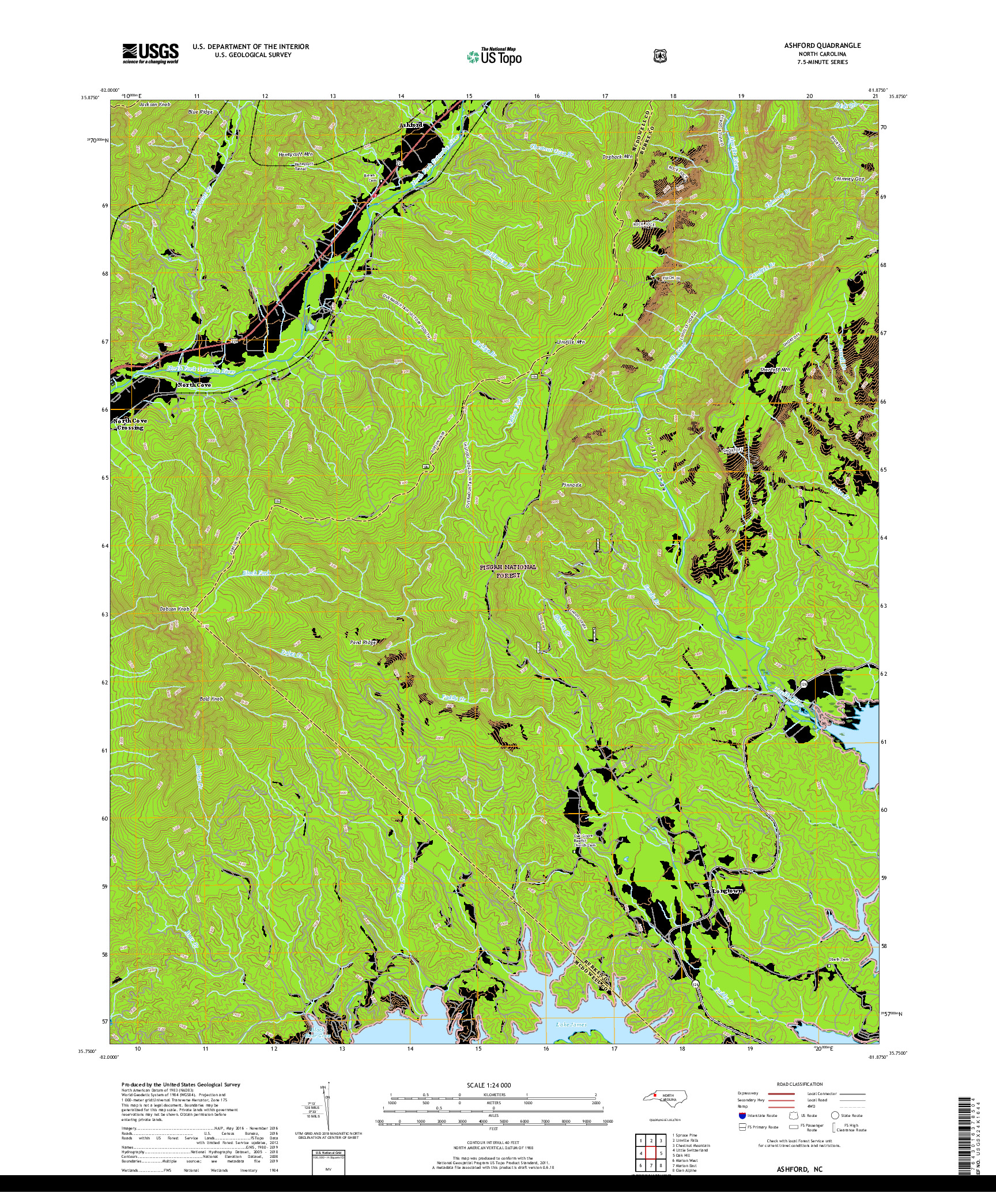 USGS US TOPO 7.5-MINUTE MAP FOR ASHFORD, NC 2019