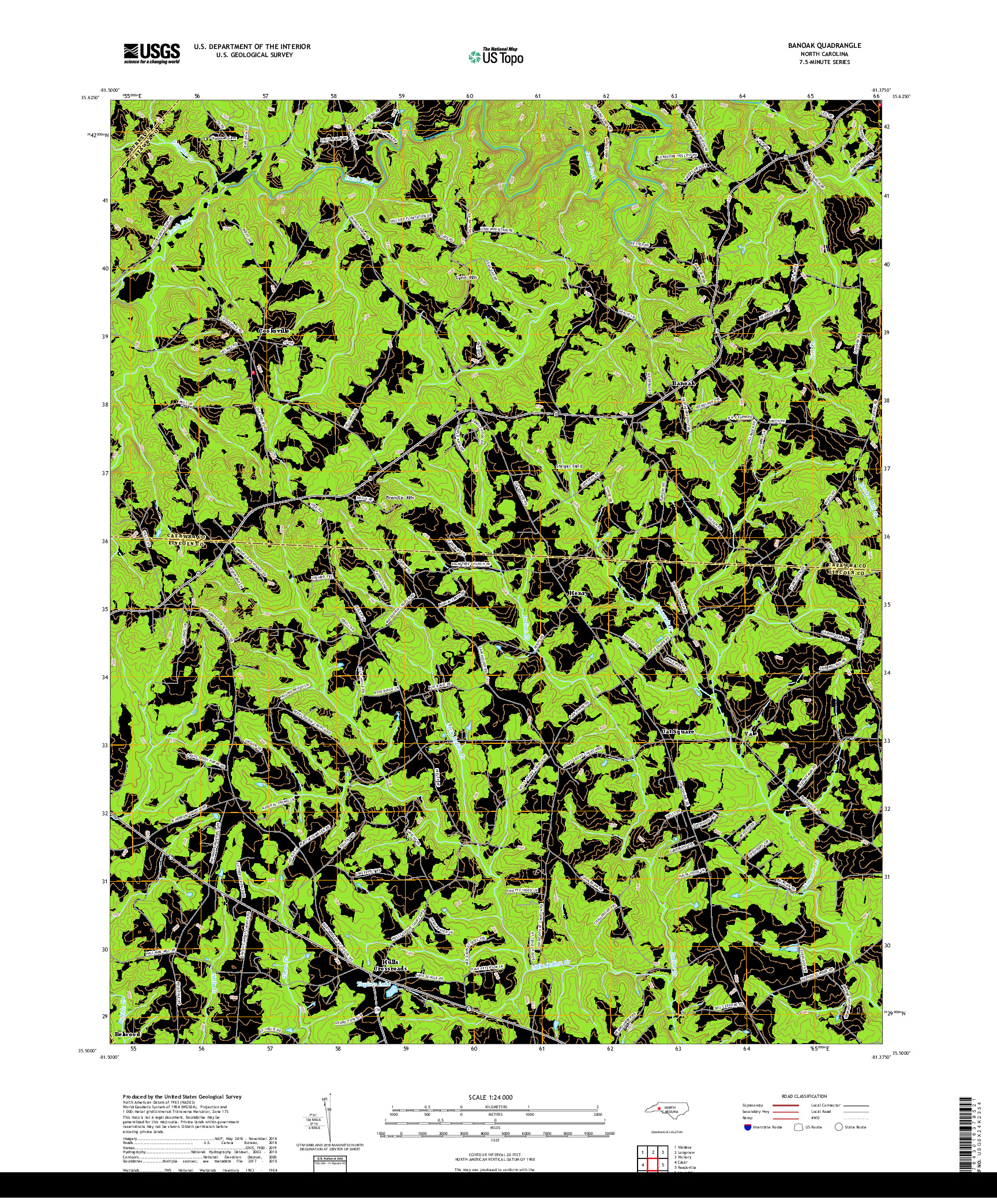 USGS US TOPO 7.5-MINUTE MAP FOR BANOAK, NC 2019