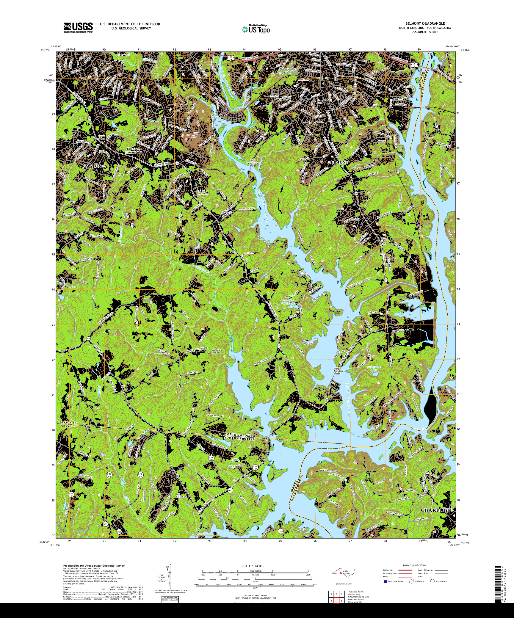 USGS US TOPO 7.5-MINUTE MAP FOR BELMONT, NC,SC 2019