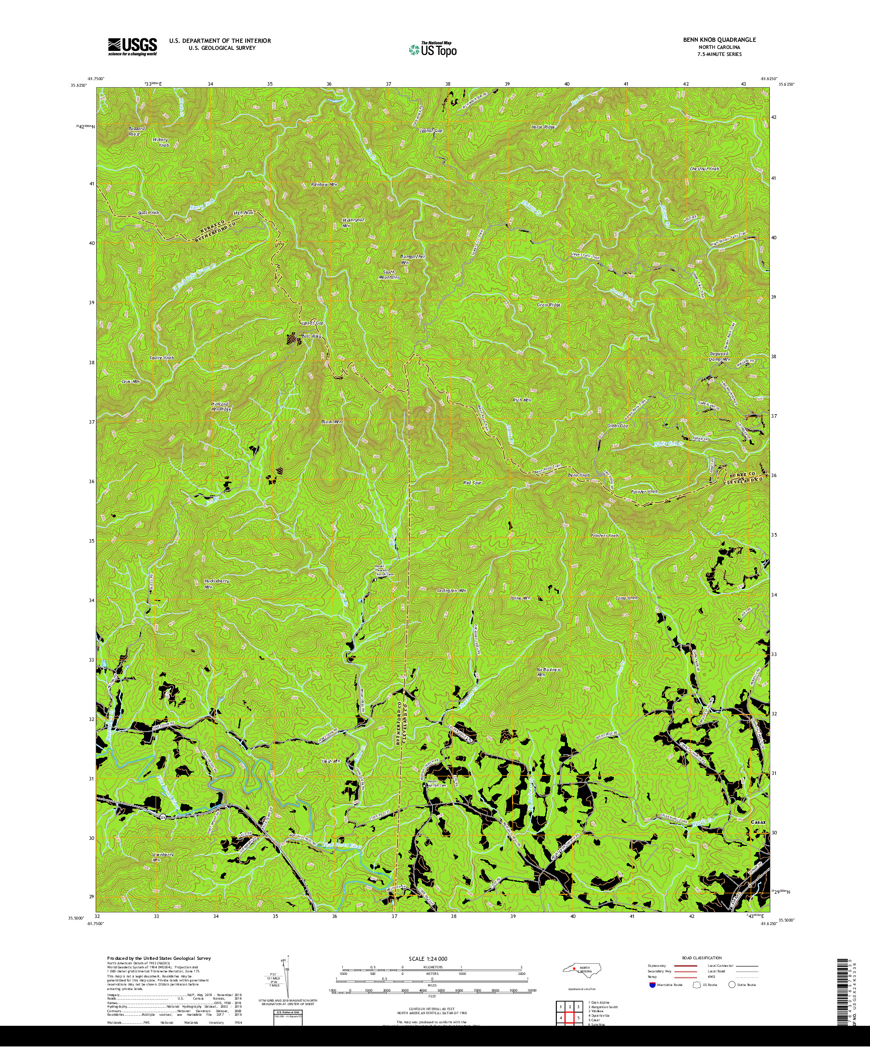 USGS US TOPO 7.5-MINUTE MAP FOR BENN KNOB, NC 2019