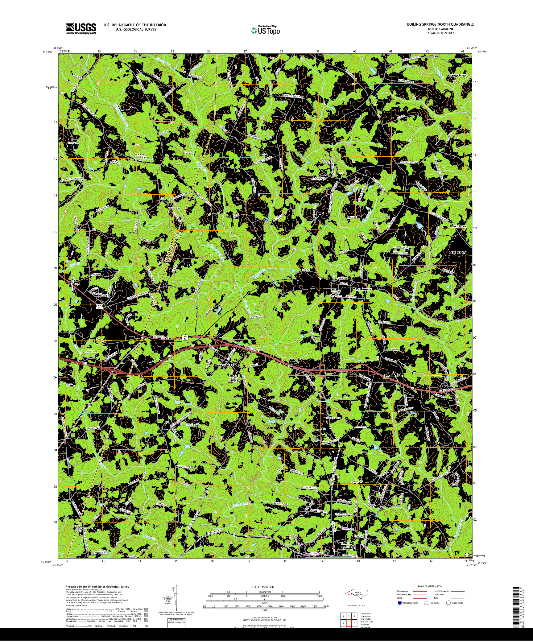 USGS US TOPO 7.5-MINUTE MAP FOR BOILING SPRINGS NORTH, NC 2019