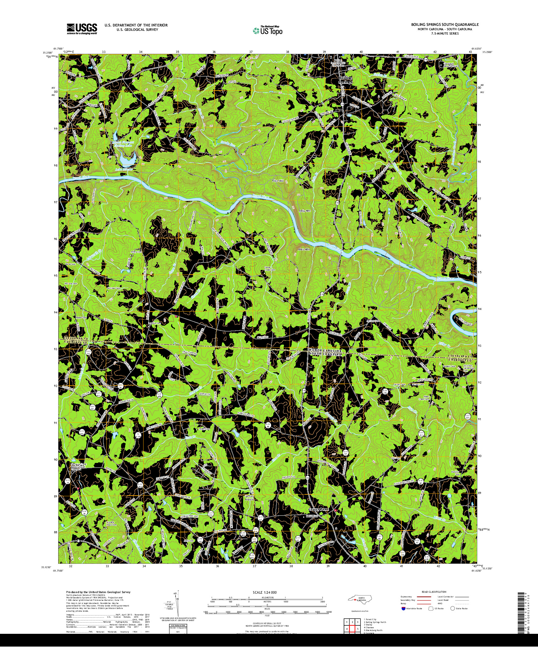 USGS US TOPO 7.5-MINUTE MAP FOR BOILING SPRINGS SOUTH, NC,SC 2019