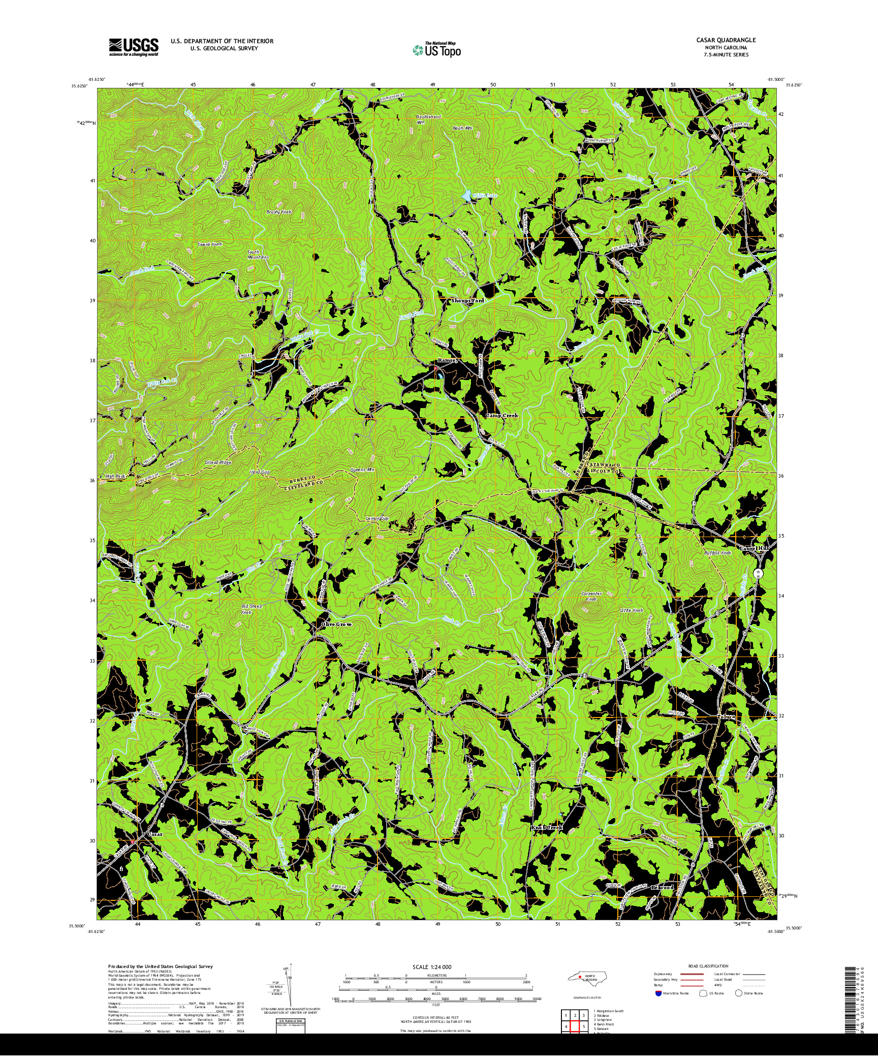 USGS US TOPO 7.5-MINUTE MAP FOR CASAR, NC 2019