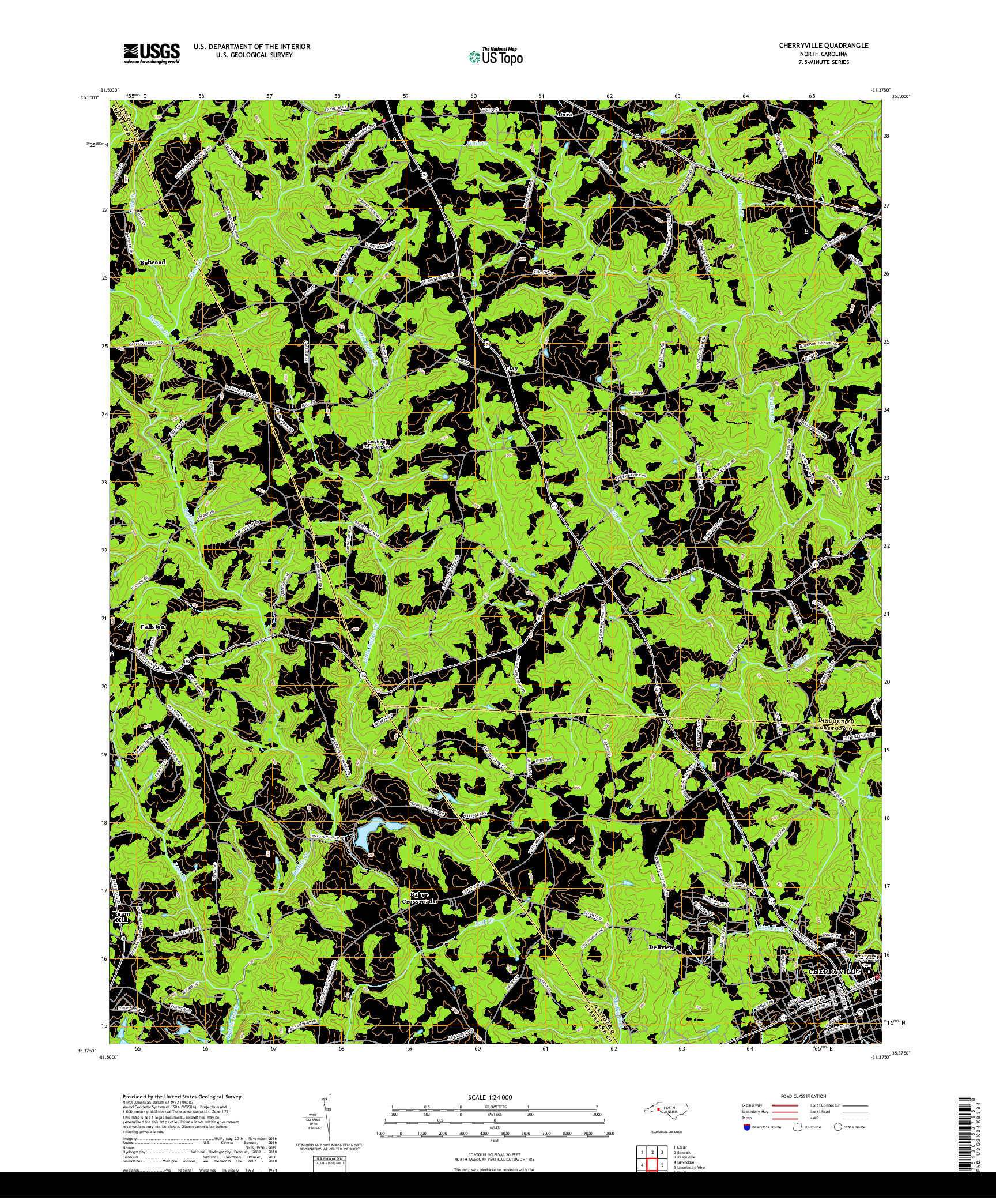 USGS US TOPO 7.5-MINUTE MAP FOR CHERRYVILLE, NC 2019