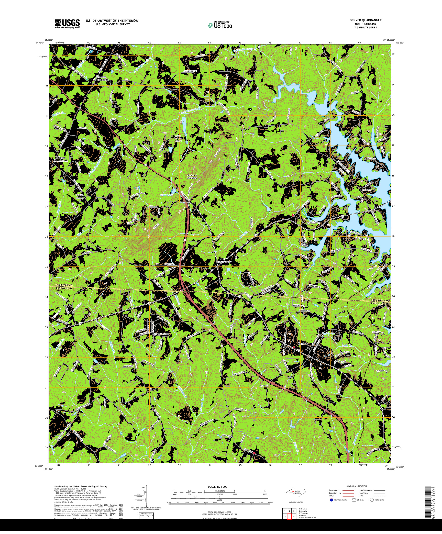 USGS US TOPO 7.5-MINUTE MAP FOR DENVER, NC 2019