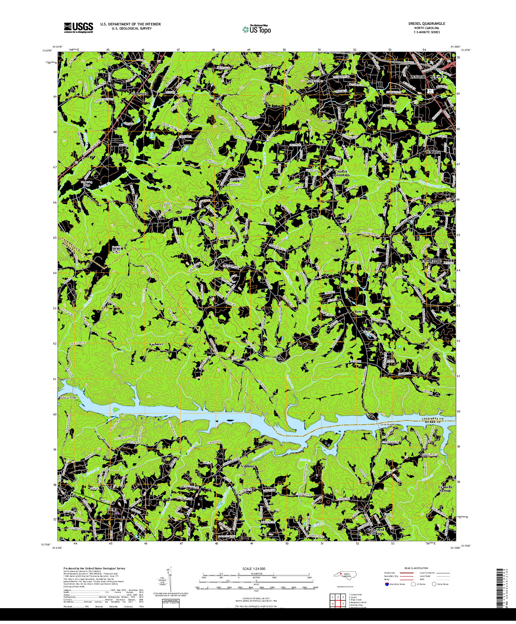 USGS US TOPO 7.5-MINUTE MAP FOR DREXEL, NC 2019