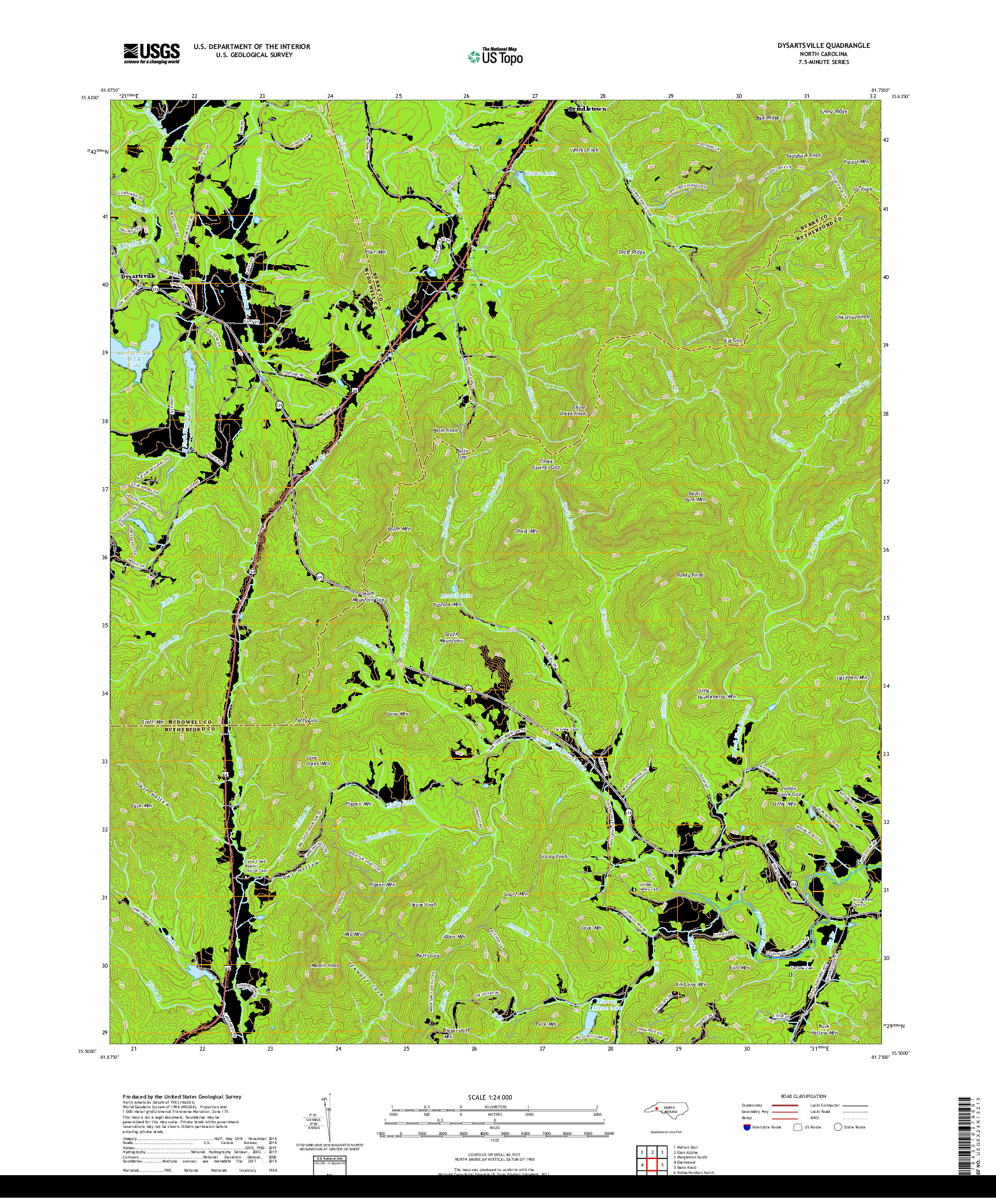 USGS US TOPO 7.5-MINUTE MAP FOR DYSARTSVILLE, NC 2019