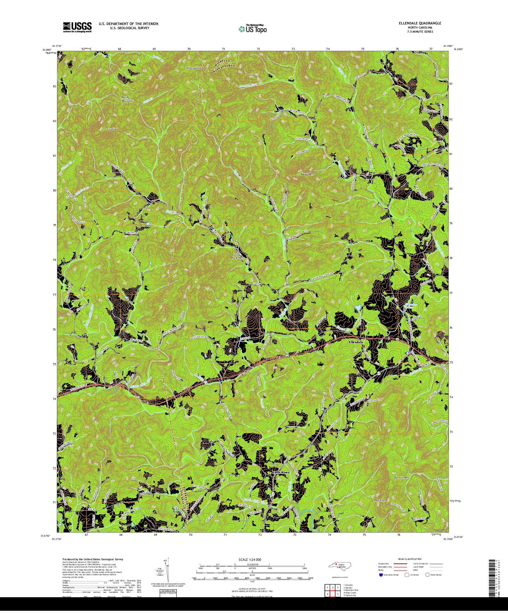 USGS US TOPO 7.5-MINUTE MAP FOR ELLENDALE, NC 2019