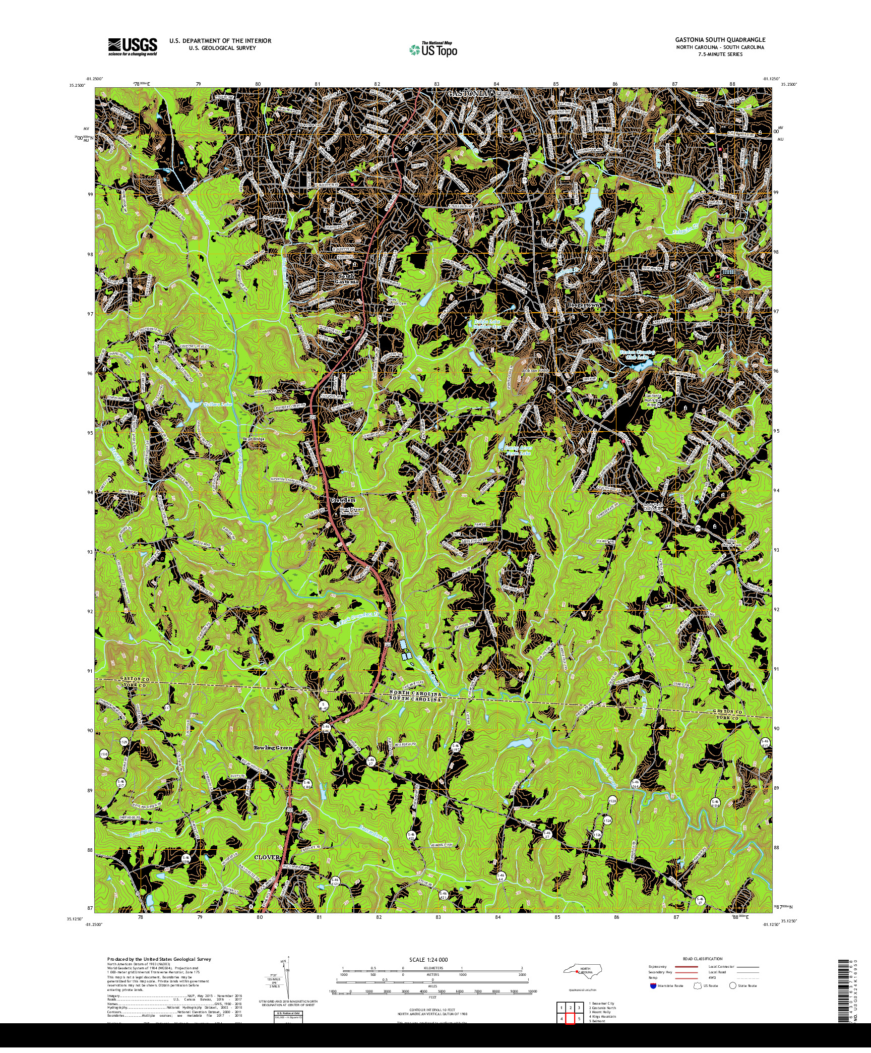 USGS US TOPO 7.5-MINUTE MAP FOR GASTONIA SOUTH, NC,SC 2019