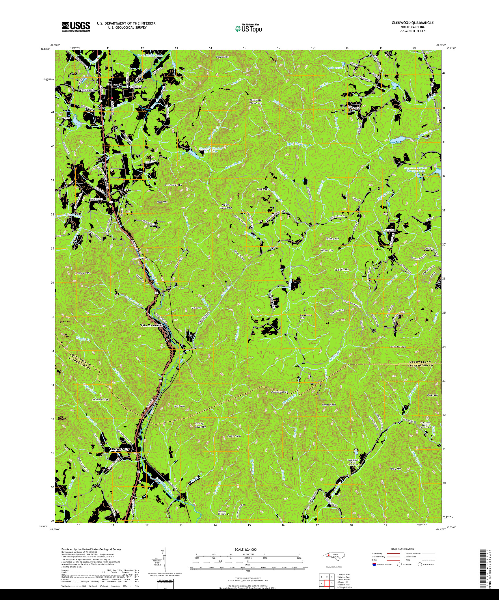 USGS US TOPO 7.5-MINUTE MAP FOR GLENWOOD, NC 2019