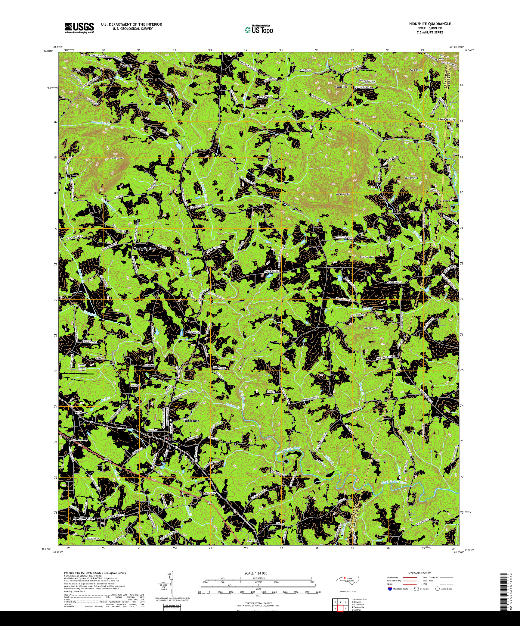 USGS US TOPO 7.5-MINUTE MAP FOR HIDDENITE, NC 2019