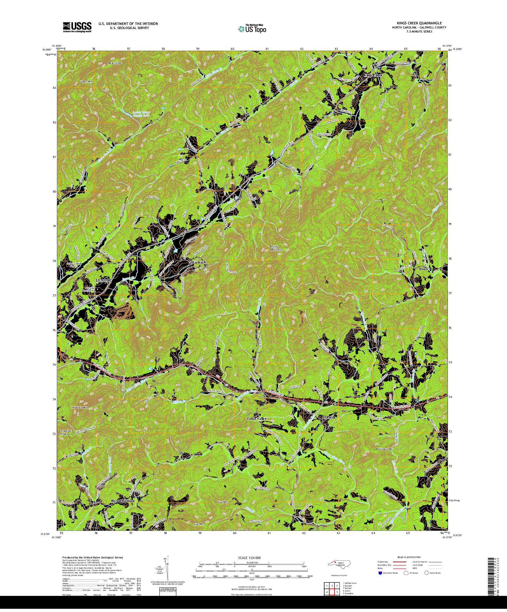 USGS US TOPO 7.5-MINUTE MAP FOR KINGS CREEK, NC 2019