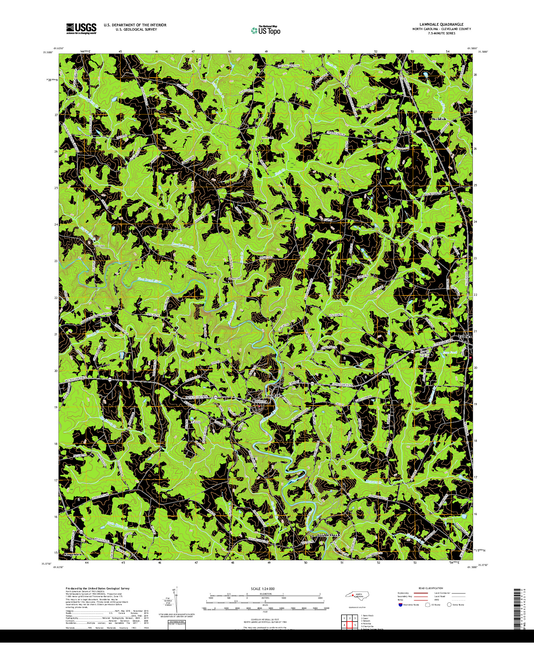 USGS US TOPO 7.5-MINUTE MAP FOR LAWNDALE, NC 2019