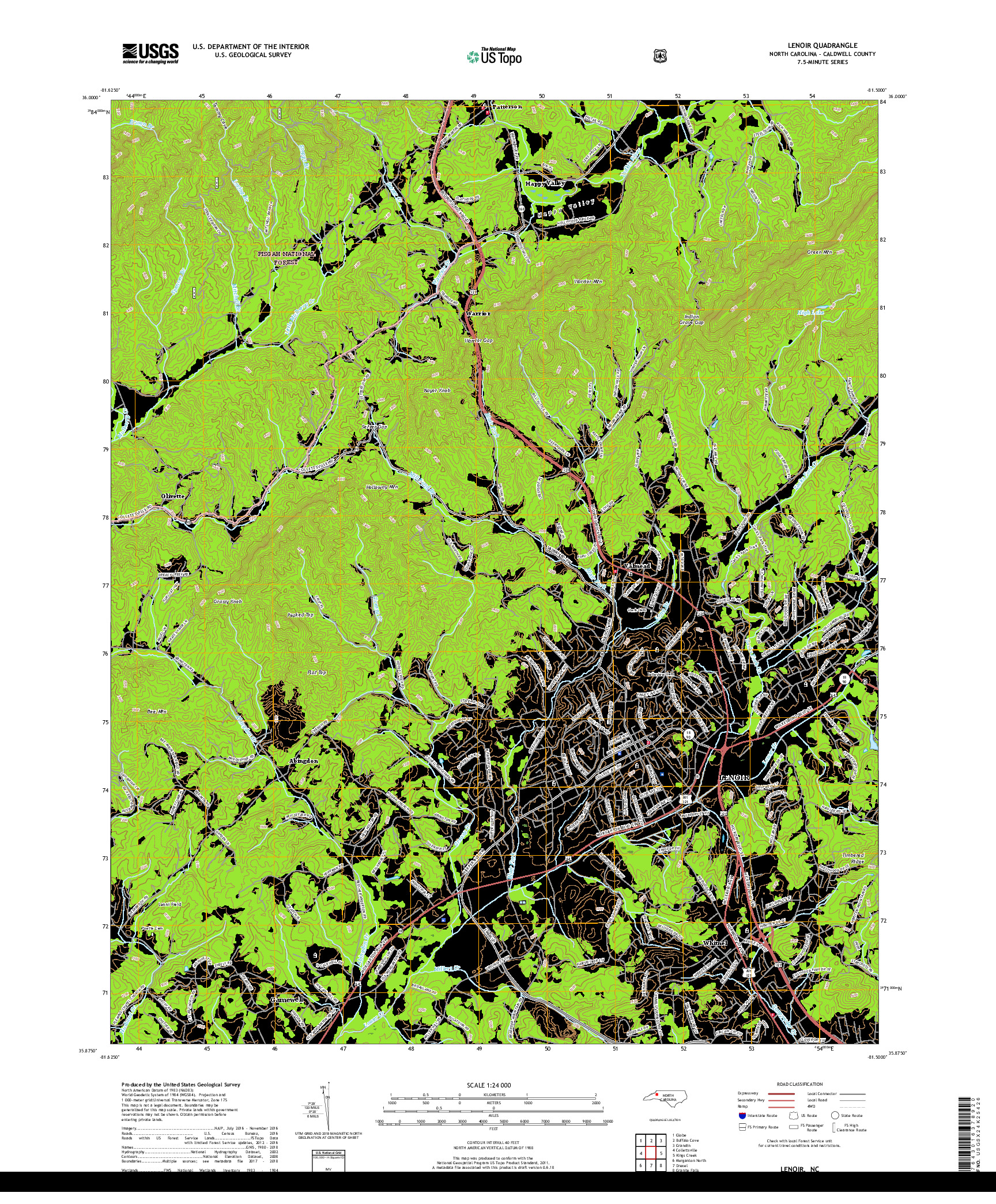 USGS US TOPO 7.5-MINUTE MAP FOR LENOIR, NC 2019