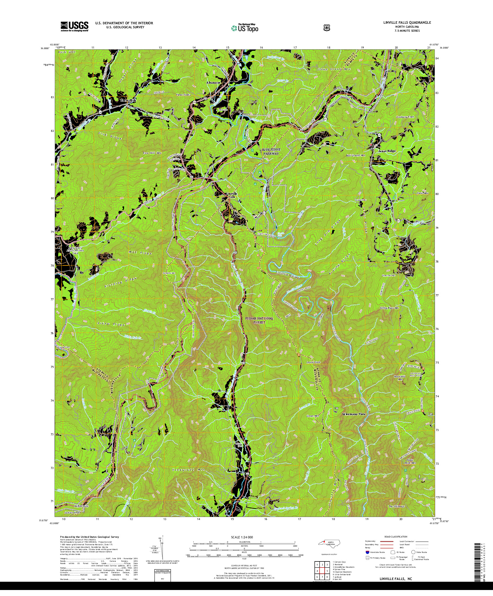USGS US TOPO 7.5-MINUTE MAP FOR LINVILLE FALLS, NC 2019
