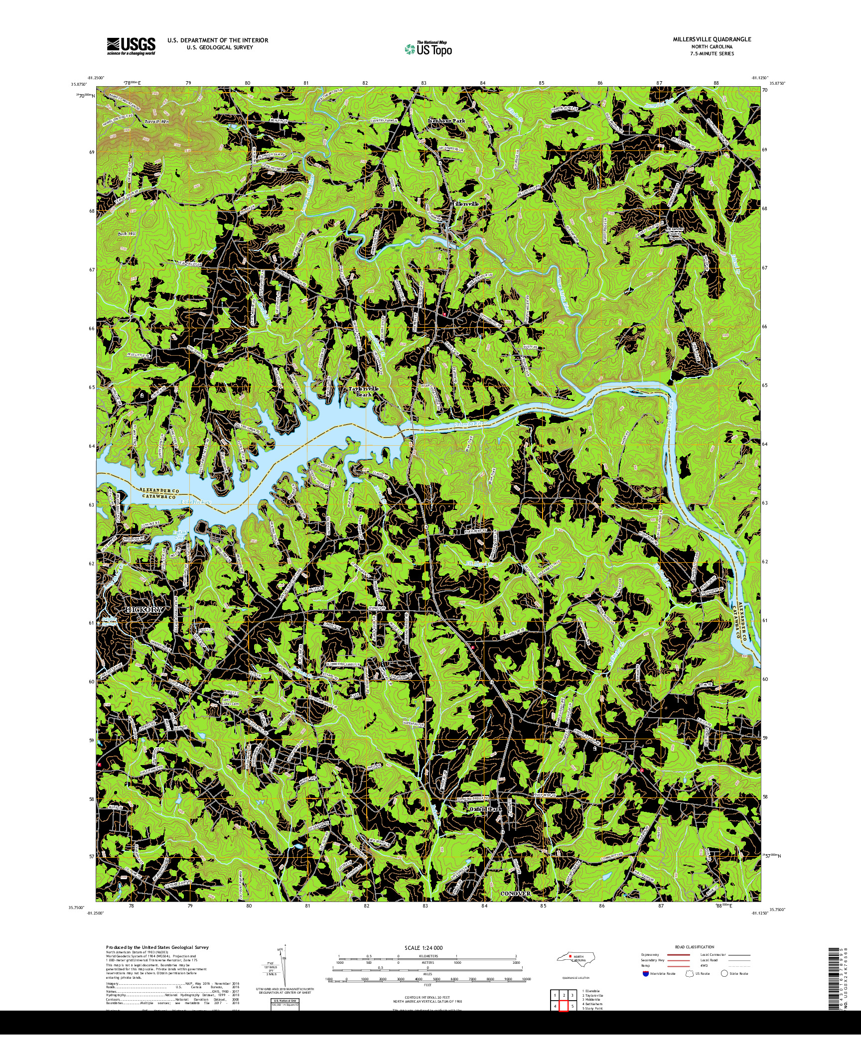 USGS US TOPO 7.5-MINUTE MAP FOR MILLERSVILLE, NC 2019