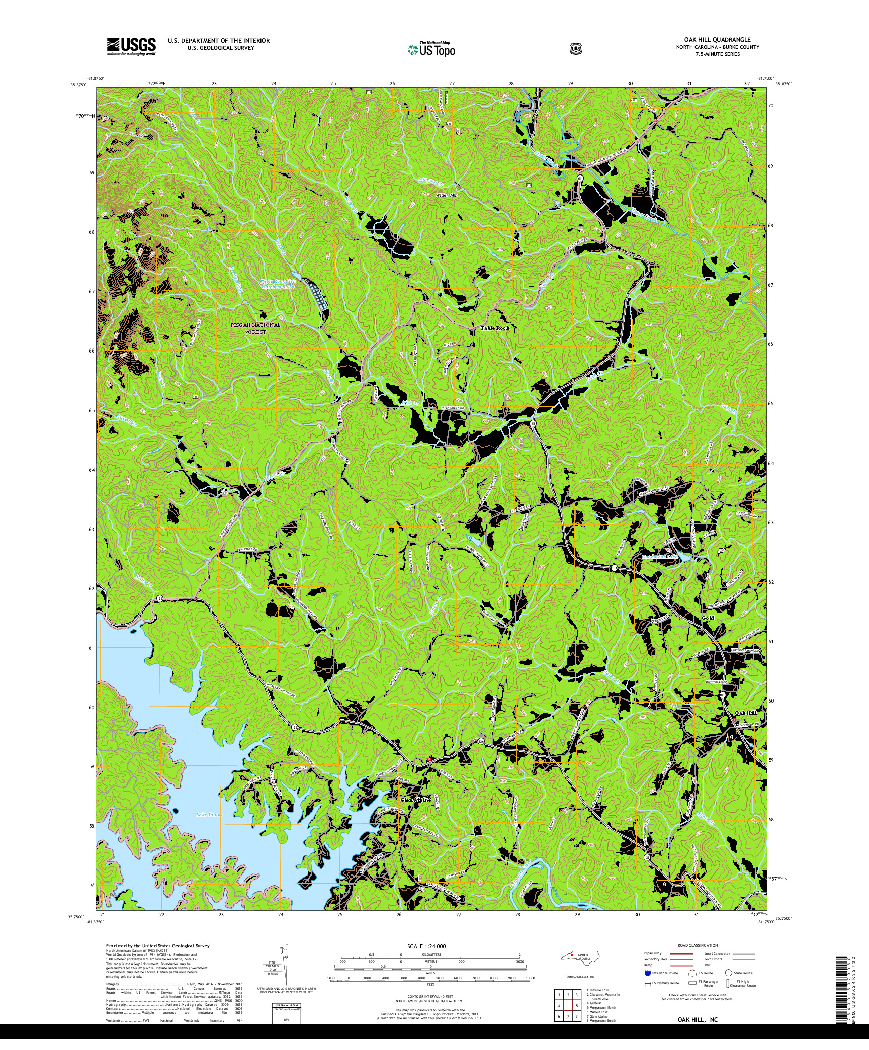 USGS US TOPO 7.5-MINUTE MAP FOR OAK HILL, NC 2019