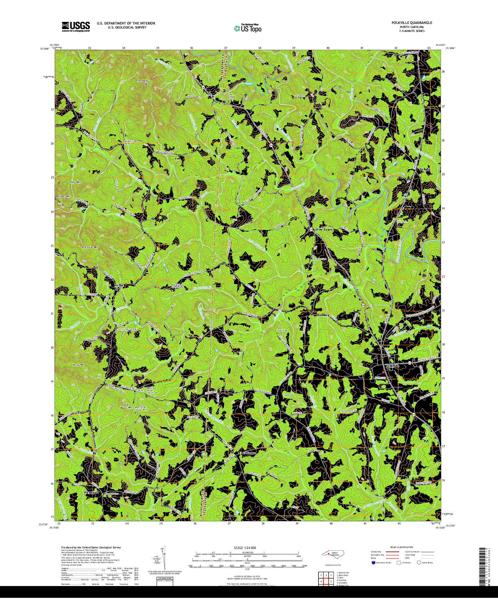 USGS US TOPO 7.5-MINUTE MAP FOR POLKVILLE, NC 2019