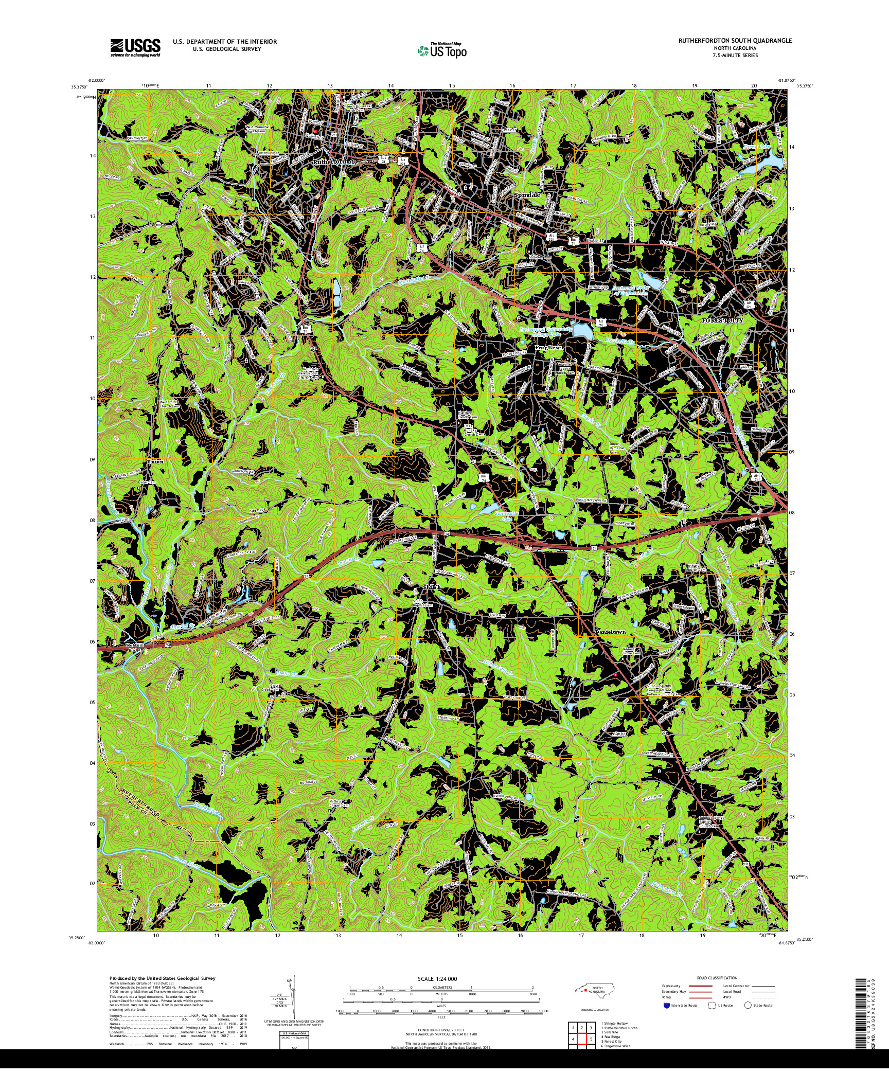 USGS US TOPO 7.5-MINUTE MAP FOR RUTHERFORDTON SOUTH, NC 2019