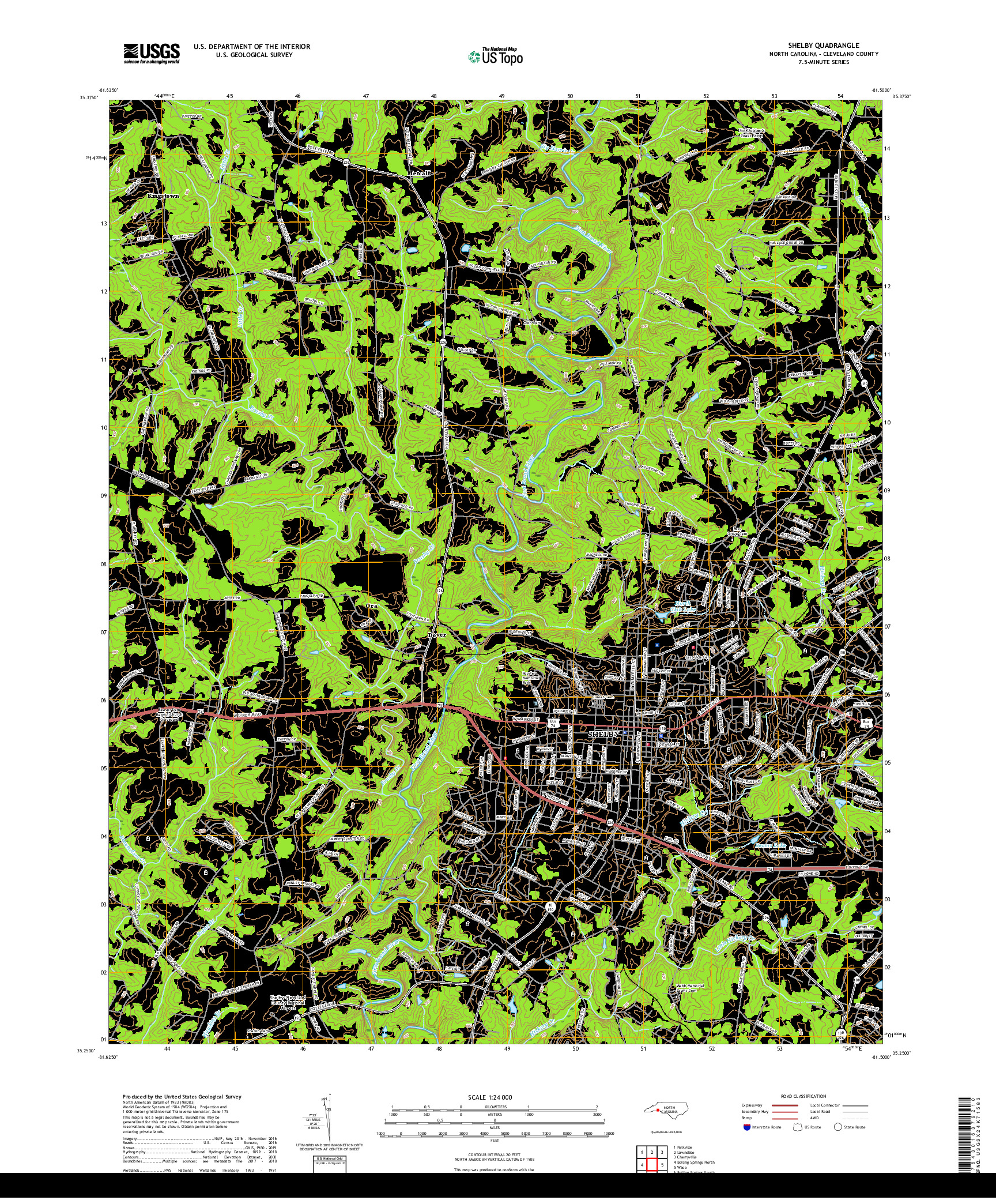 USGS US TOPO 7.5-MINUTE MAP FOR SHELBY, NC 2019