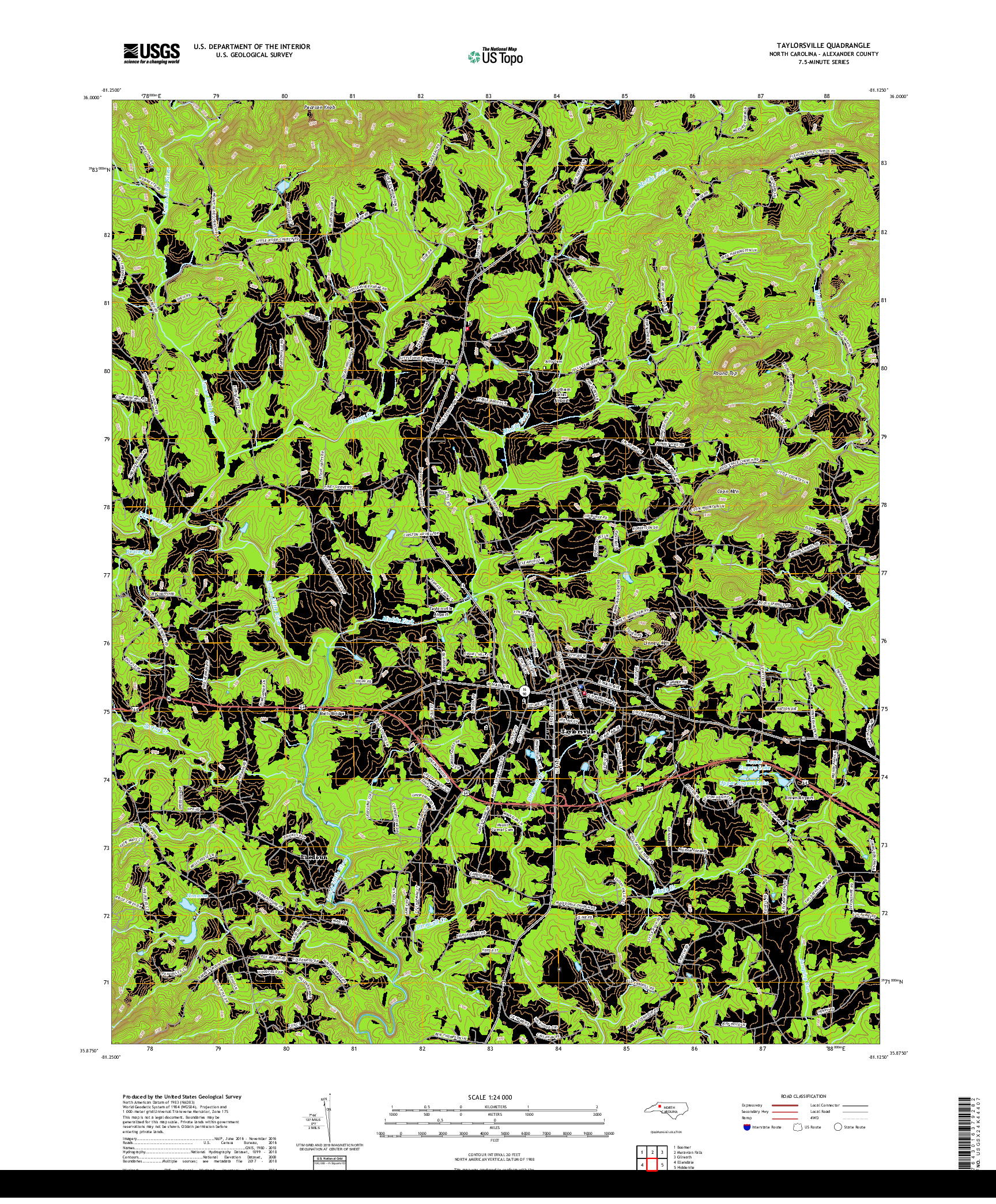 USGS US TOPO 7.5-MINUTE MAP FOR TAYLORSVILLE, NC 2019