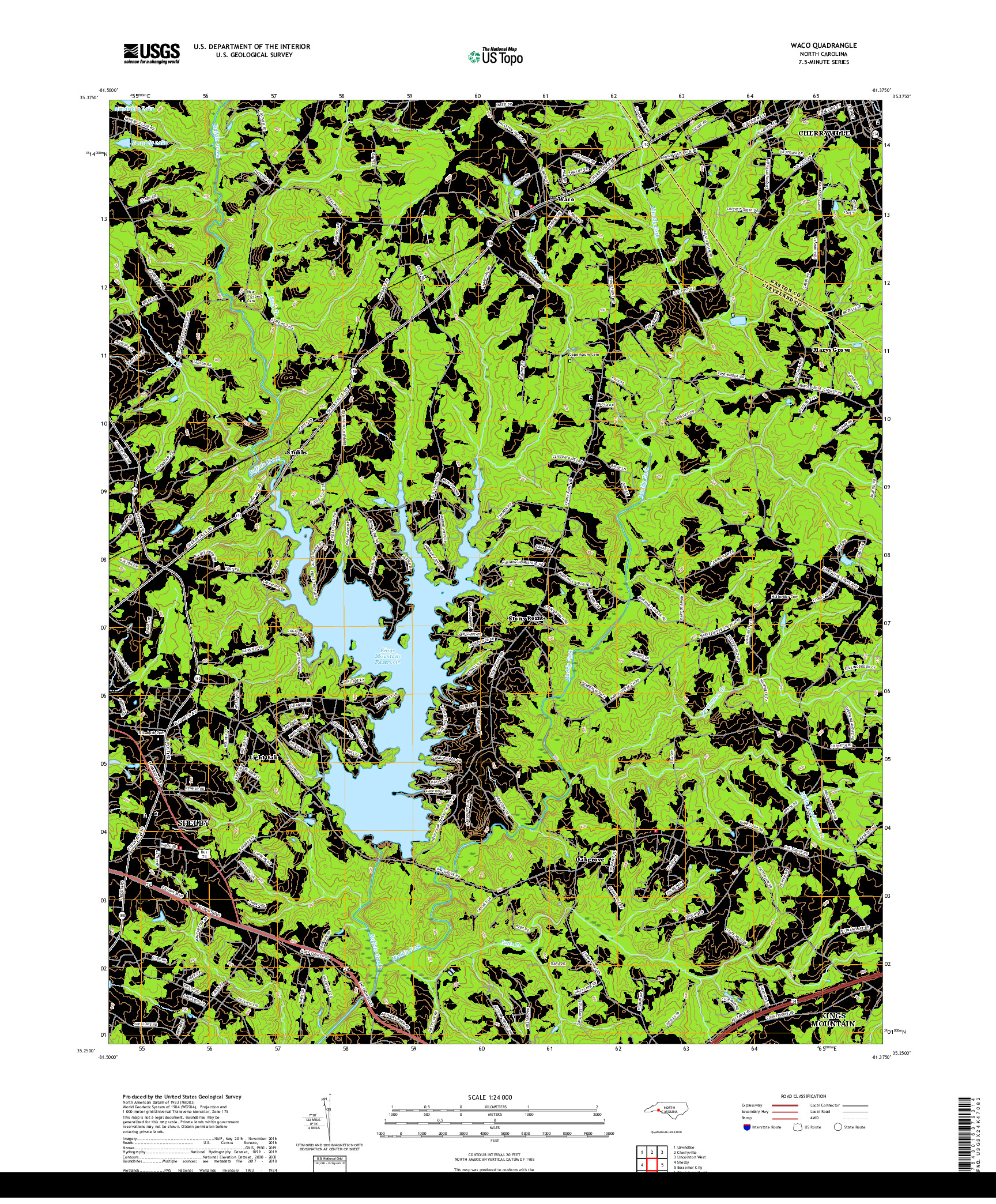 USGS US TOPO 7.5-MINUTE MAP FOR WACO, NC 2019