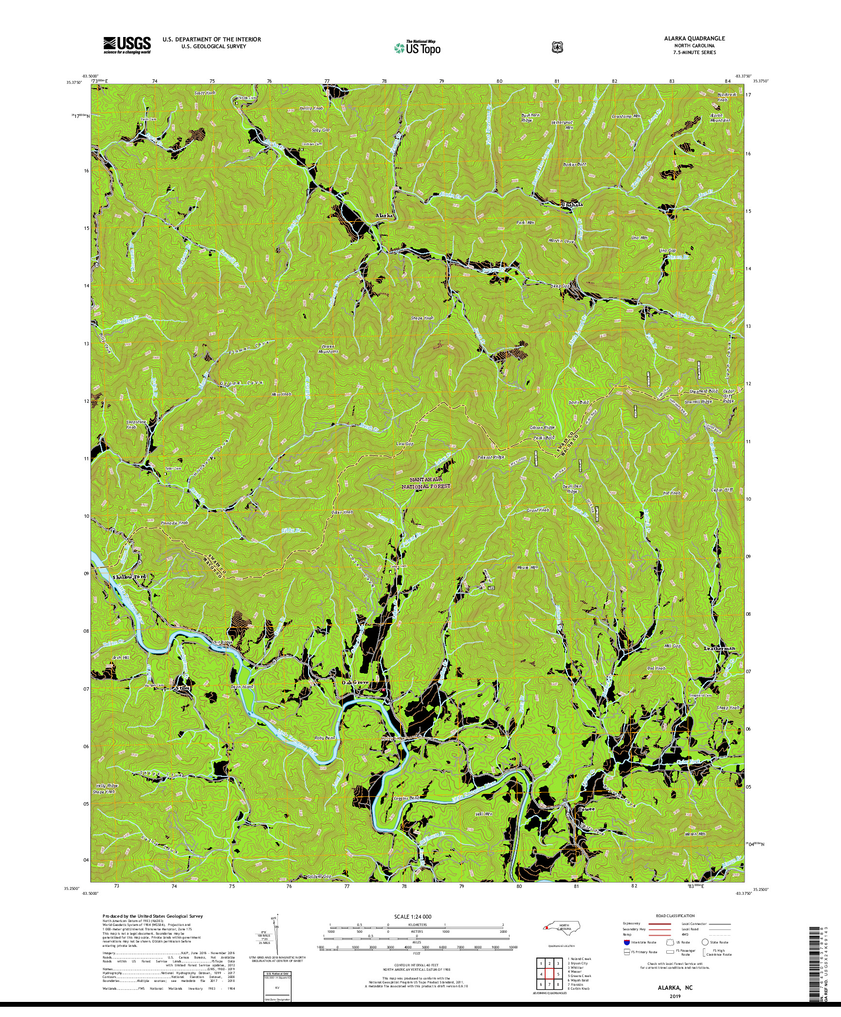 USGS US TOPO 7.5-MINUTE MAP FOR ALARKA, NC 2019