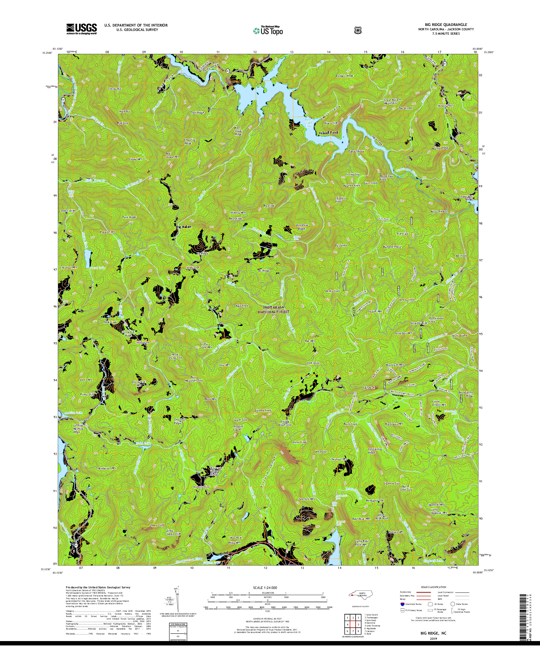 USGS US TOPO 7.5-MINUTE MAP FOR BIG RIDGE, NC 2019