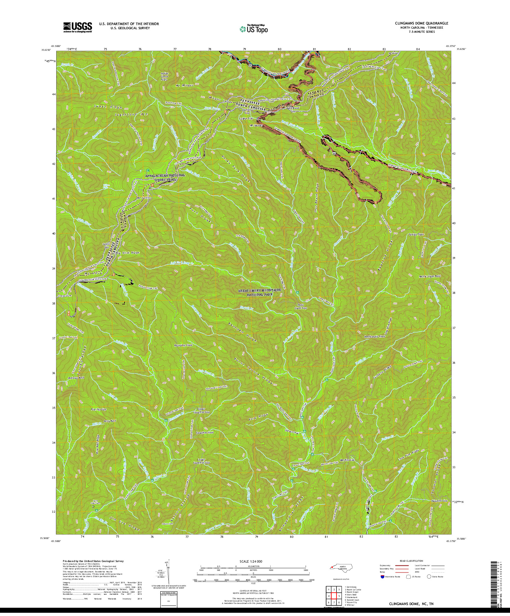 USGS US TOPO 7.5-MINUTE MAP FOR CLINGMANS DOME, NC,TN 2019