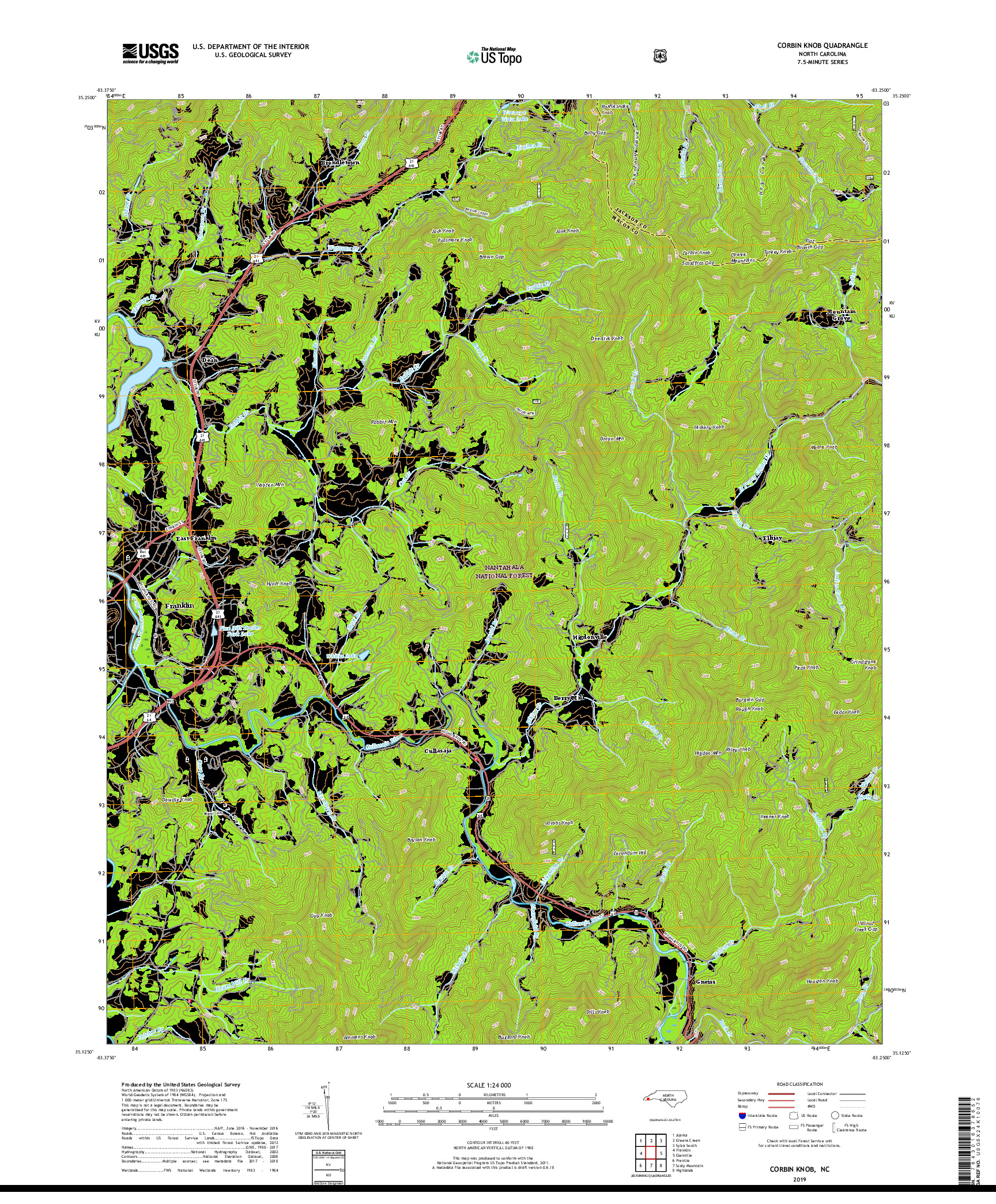 USGS US TOPO 7.5-MINUTE MAP FOR CORBIN KNOB, NC 2019