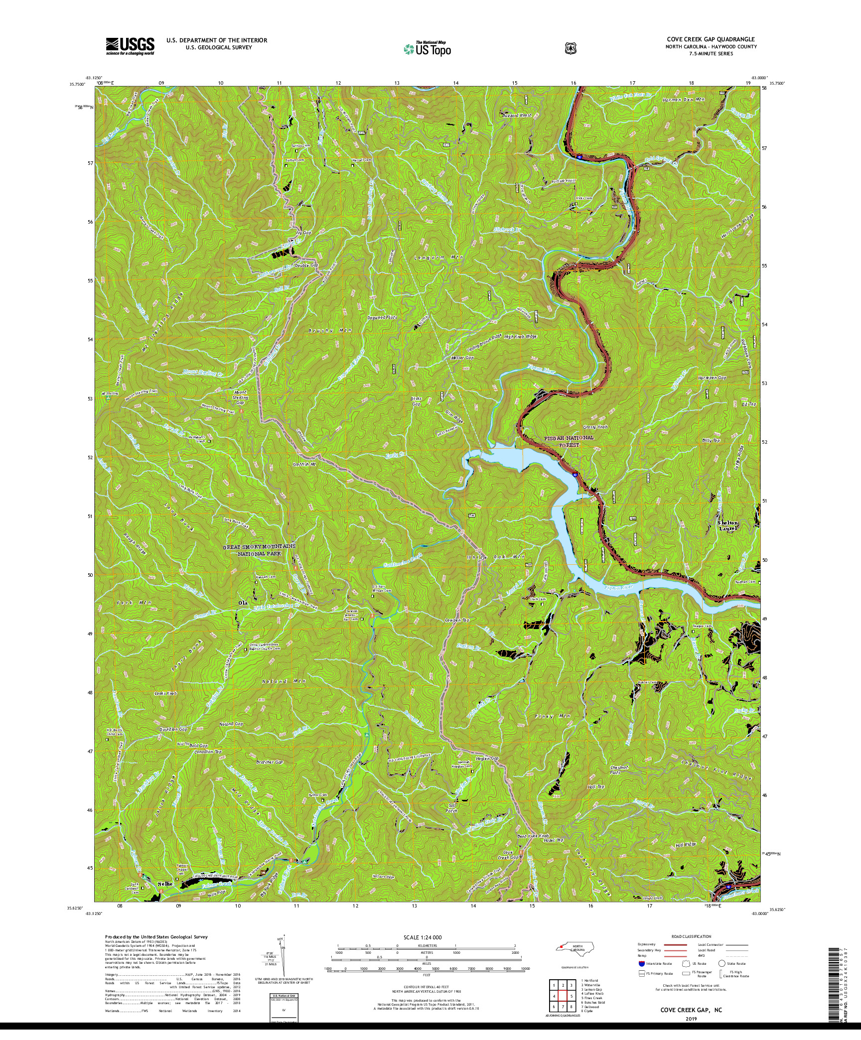 USGS US TOPO 7.5-MINUTE MAP FOR COVE CREEK GAP, NC 2019