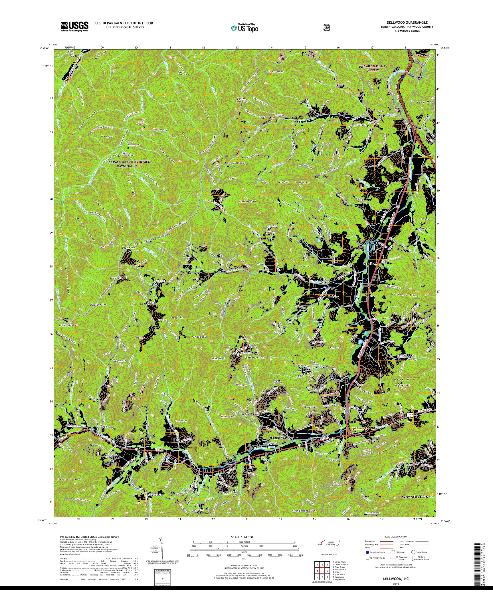 USGS US TOPO 7.5-MINUTE MAP FOR DELLWOOD, NC 2019