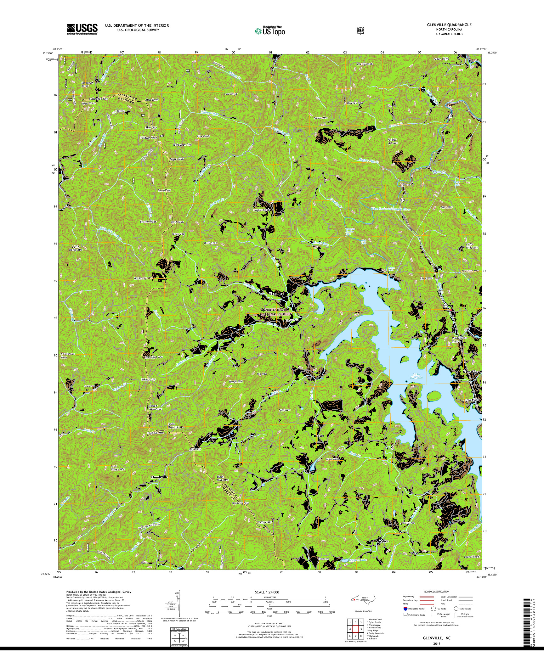 USGS US TOPO 7.5-MINUTE MAP FOR GLENVILLE, NC 2019
