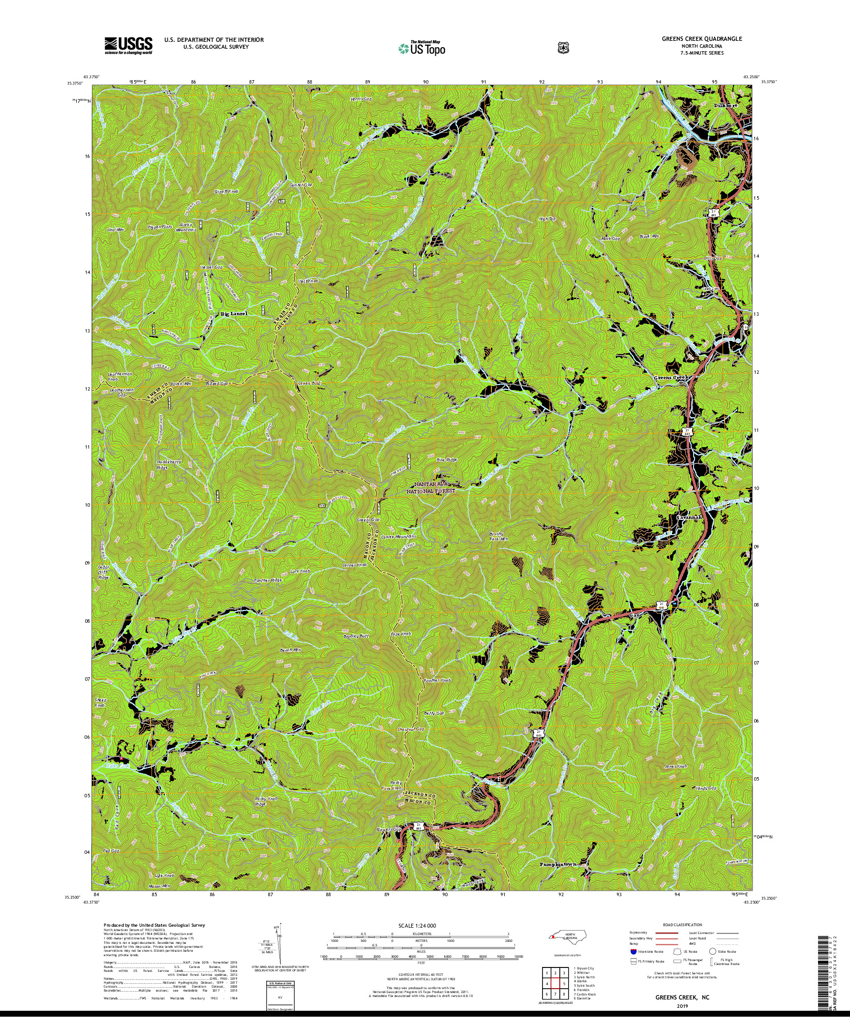 USGS US TOPO 7.5-MINUTE MAP FOR GREENS CREEK, NC 2019