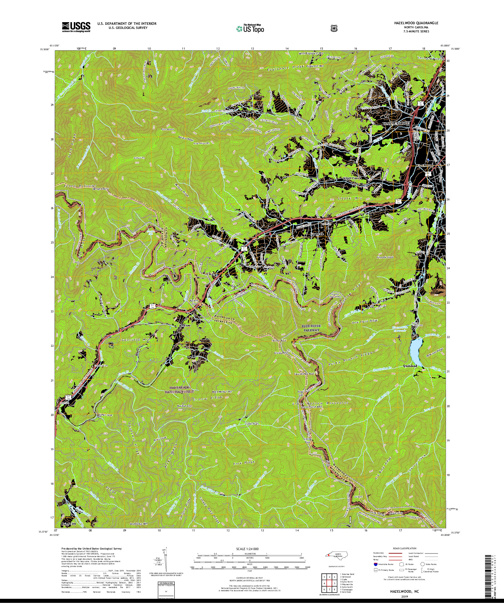 USGS US TOPO 7.5-MINUTE MAP FOR HAZELWOOD, NC 2019