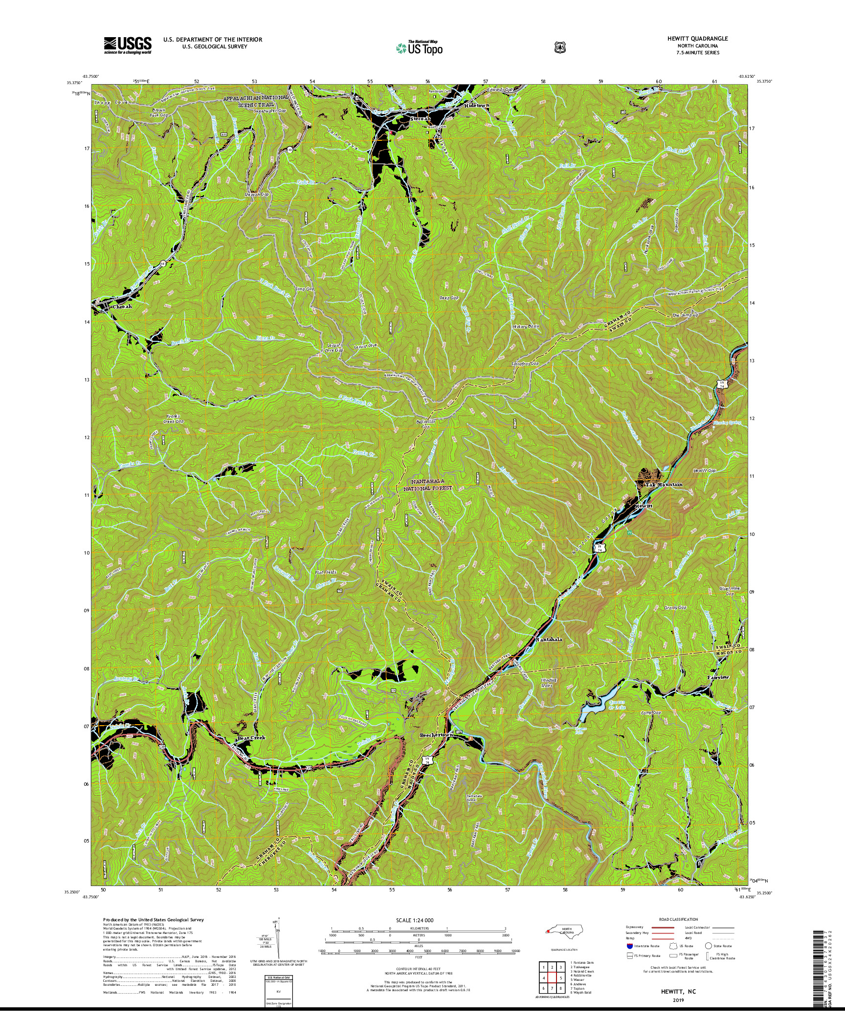 USGS US TOPO 7.5-MINUTE MAP FOR HEWITT, NC 2019