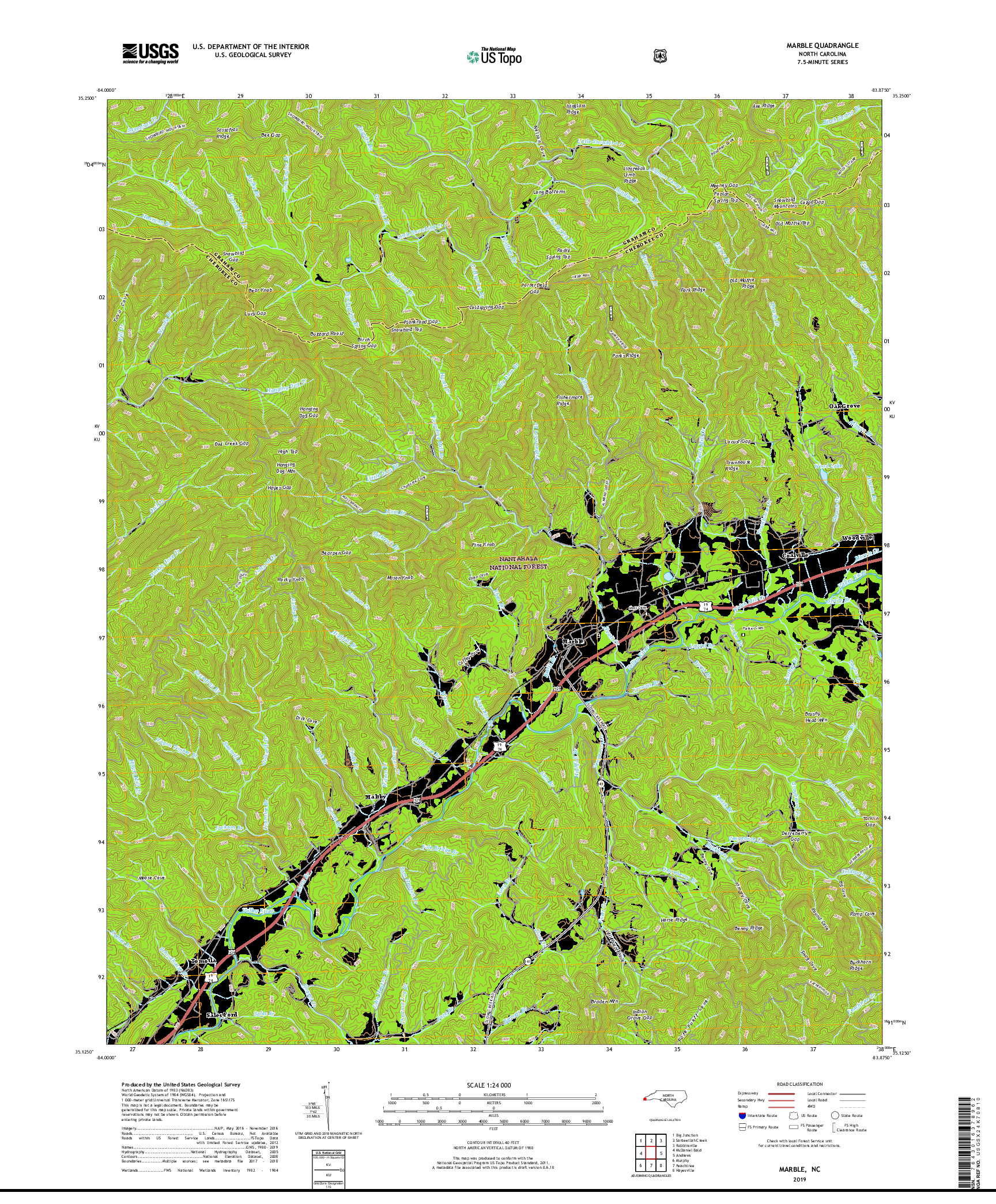 USGS US TOPO 7.5-MINUTE MAP FOR MARBLE, NC 2019