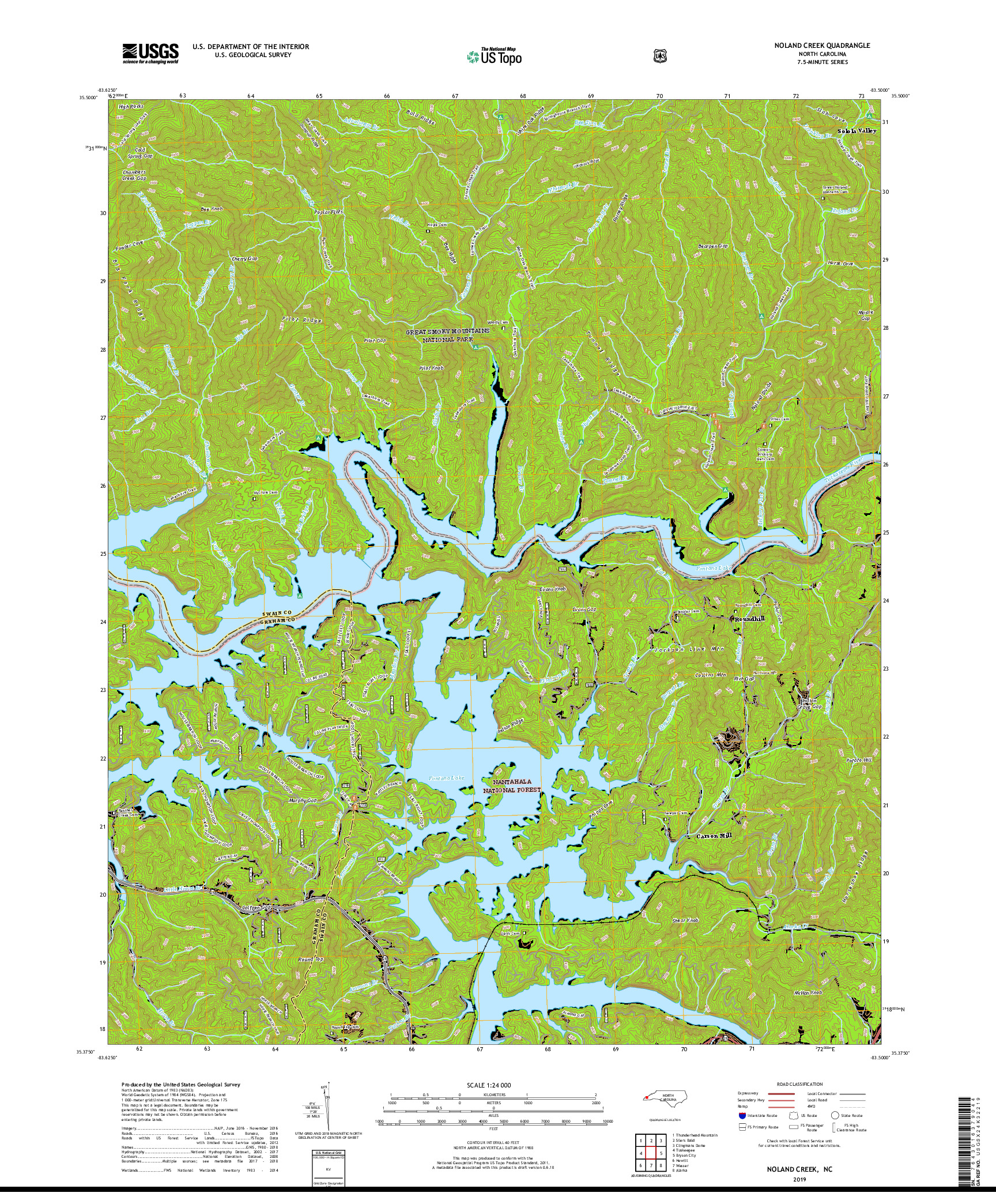 USGS US TOPO 7.5-MINUTE MAP FOR NOLAND CREEK, NC 2019