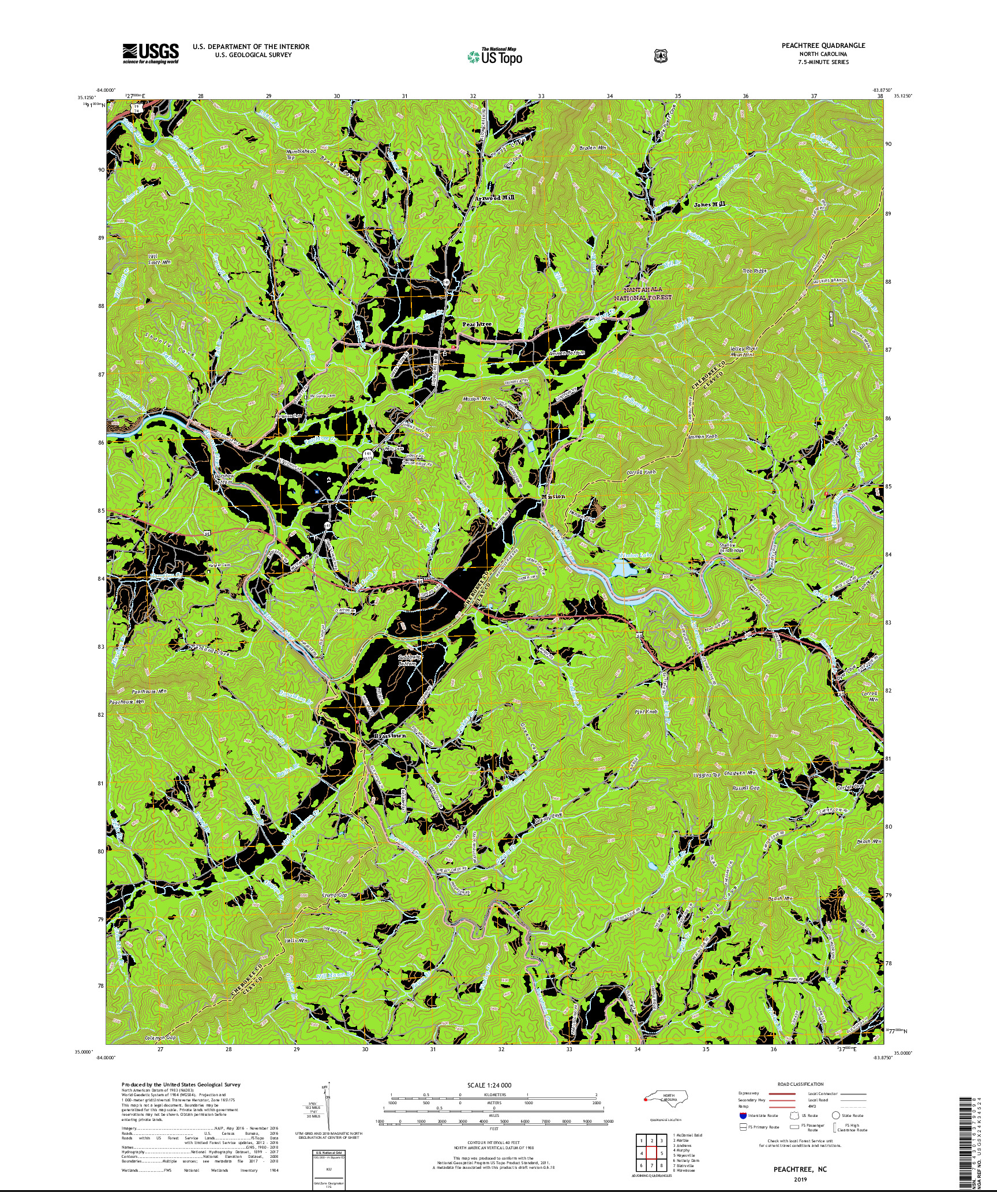 USGS US TOPO 7.5-MINUTE MAP FOR PEACHTREE, NC 2019