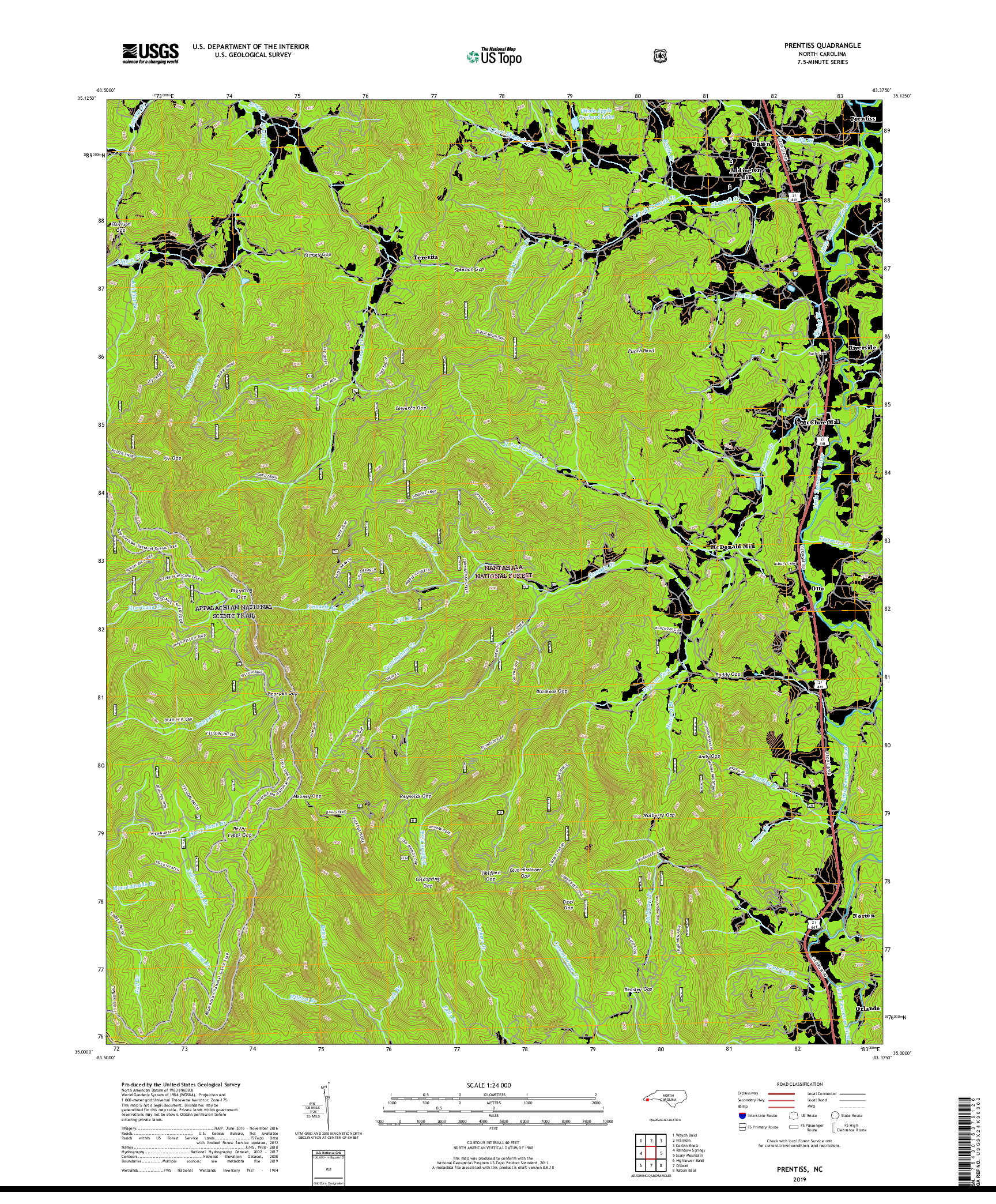 USGS US TOPO 7.5-MINUTE MAP FOR PRENTISS, NC 2019