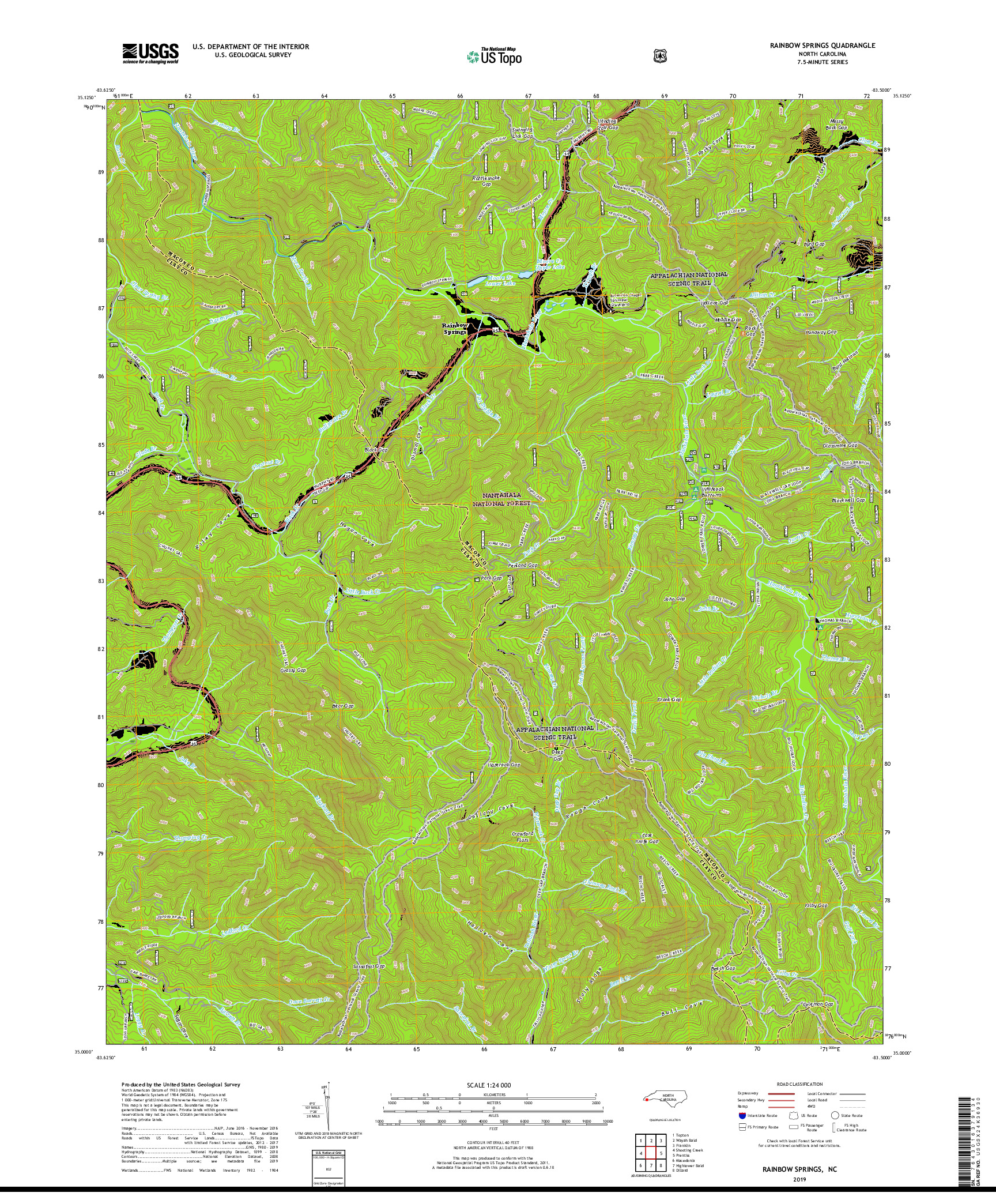 USGS US TOPO 7.5-MINUTE MAP FOR RAINBOW SPRINGS, NC 2019