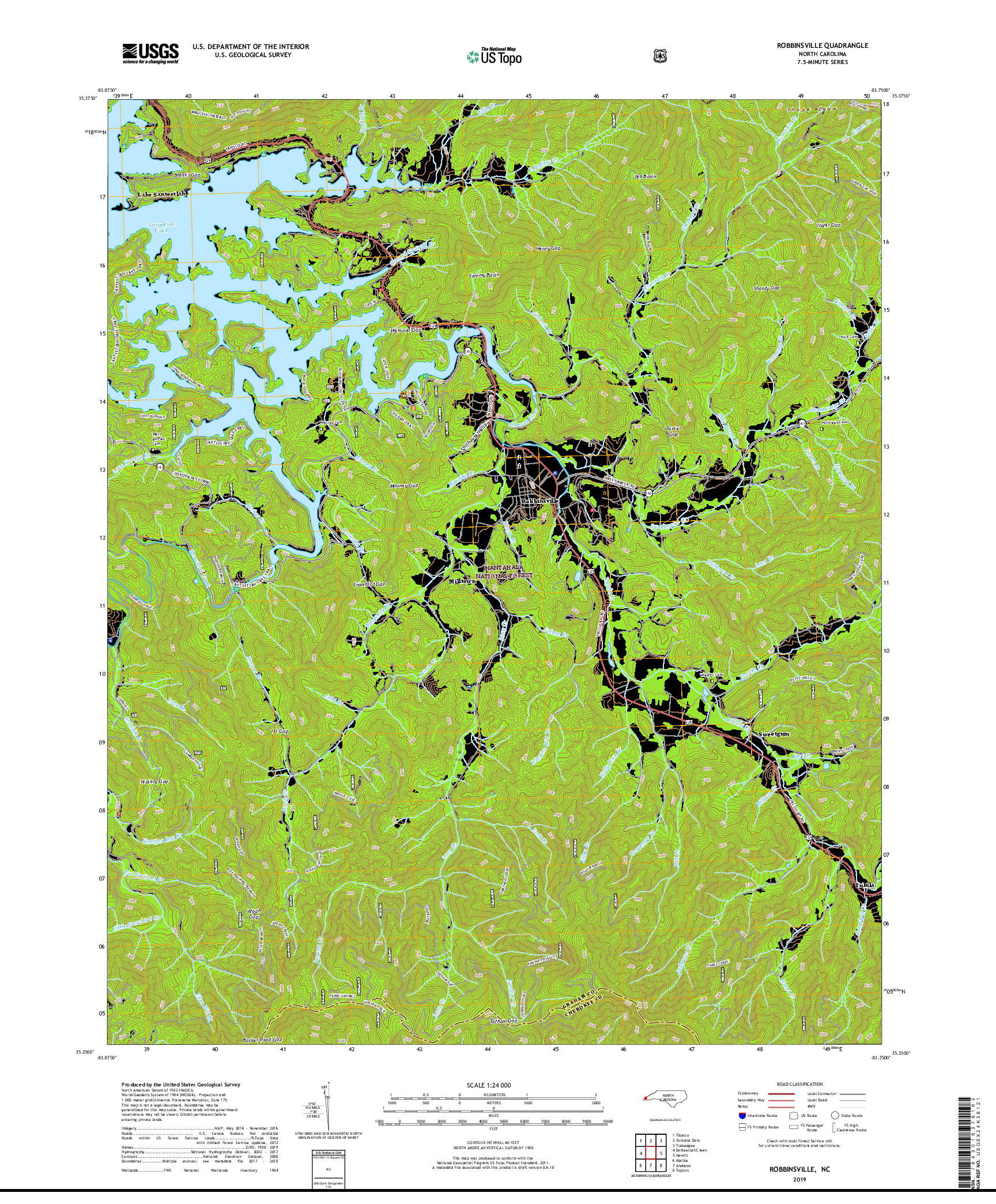 USGS US TOPO 7.5-MINUTE MAP FOR ROBBINSVILLE, NC 2019