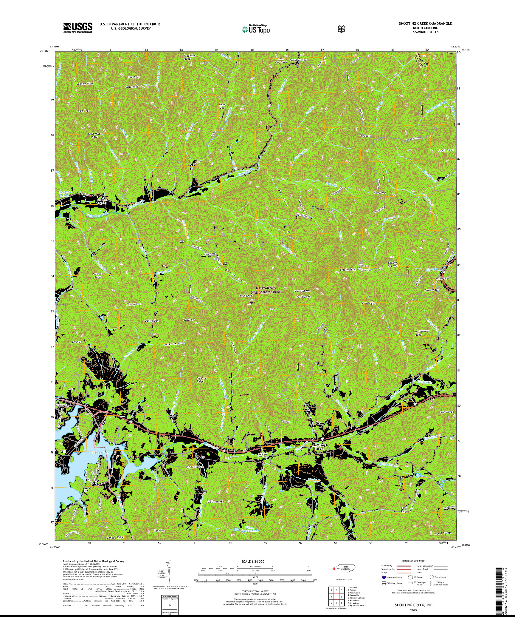 USGS US TOPO 7.5-MINUTE MAP FOR SHOOTING CREEK, NC 2019