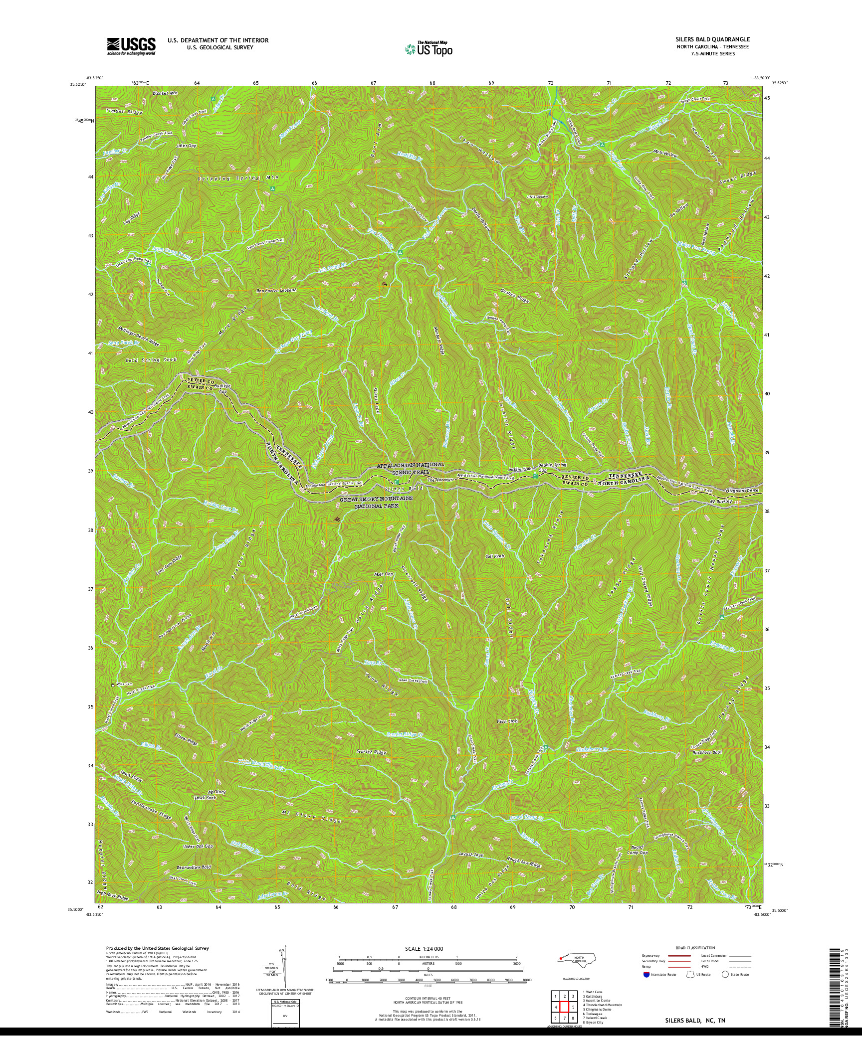 USGS US TOPO 7.5-MINUTE MAP FOR SILERS BALD, NC,TN 2019
