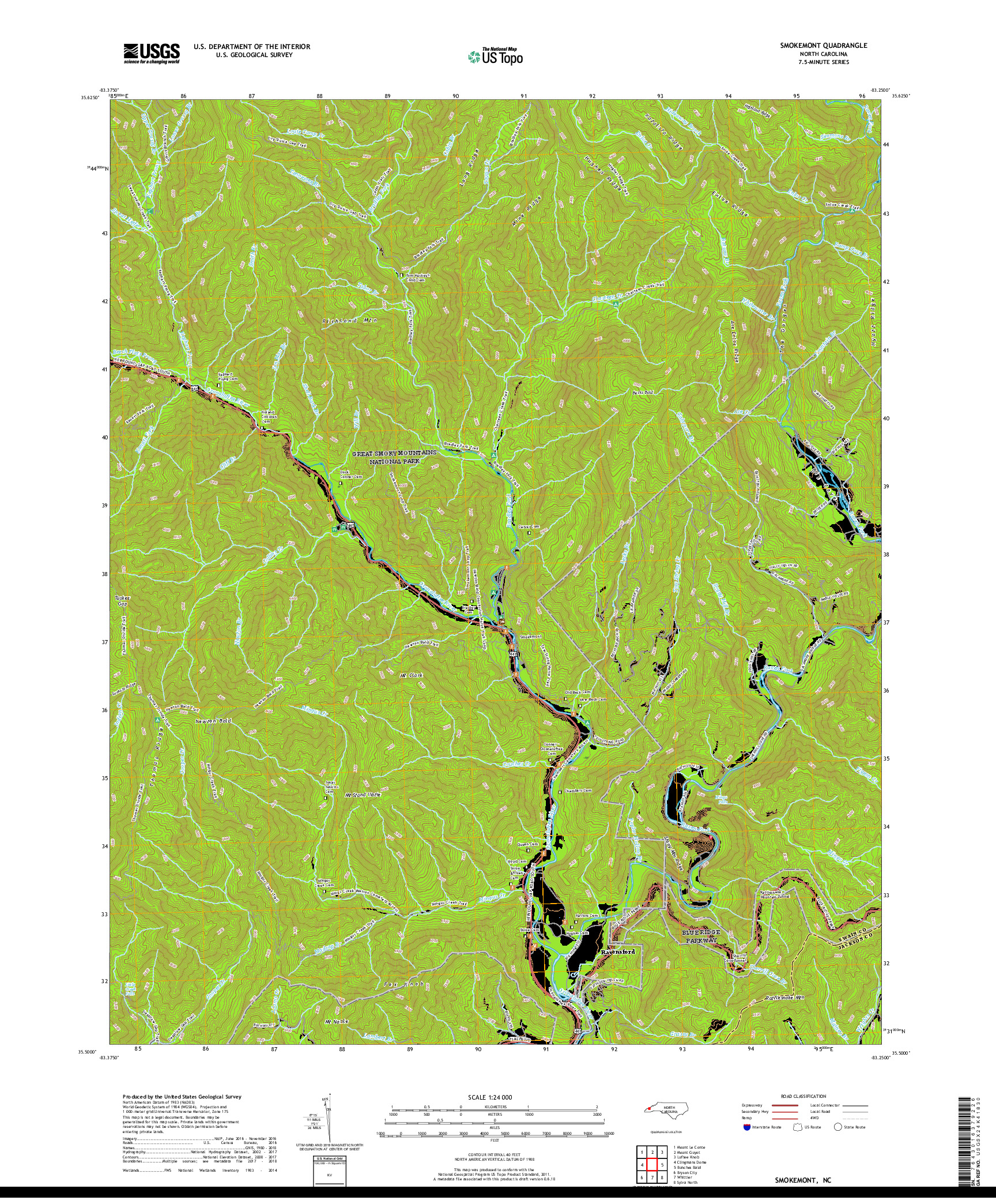 USGS US TOPO 7.5-MINUTE MAP FOR SMOKEMONT, NC 2019