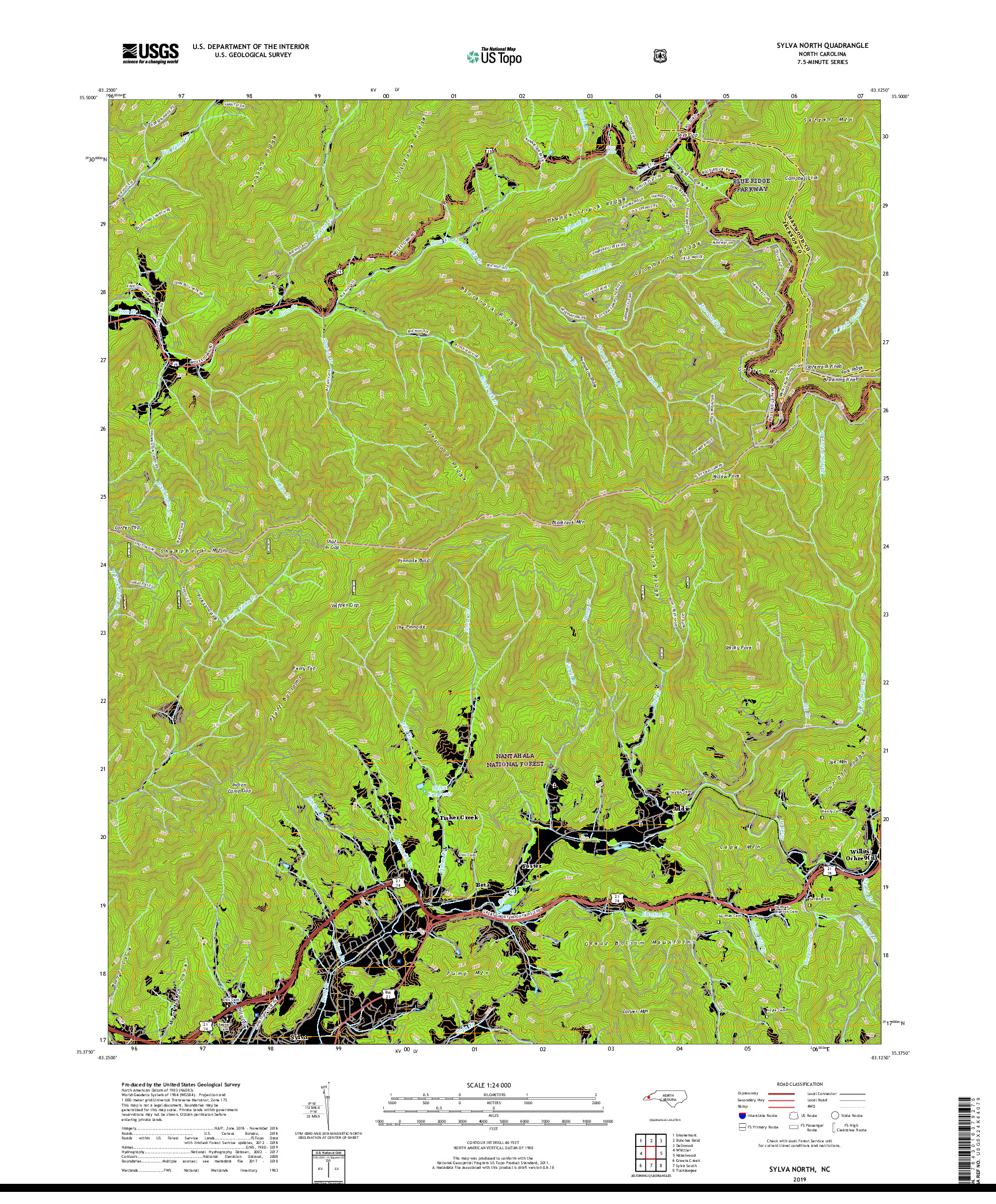 USGS US TOPO 7.5-MINUTE MAP FOR SYLVA NORTH, NC 2019