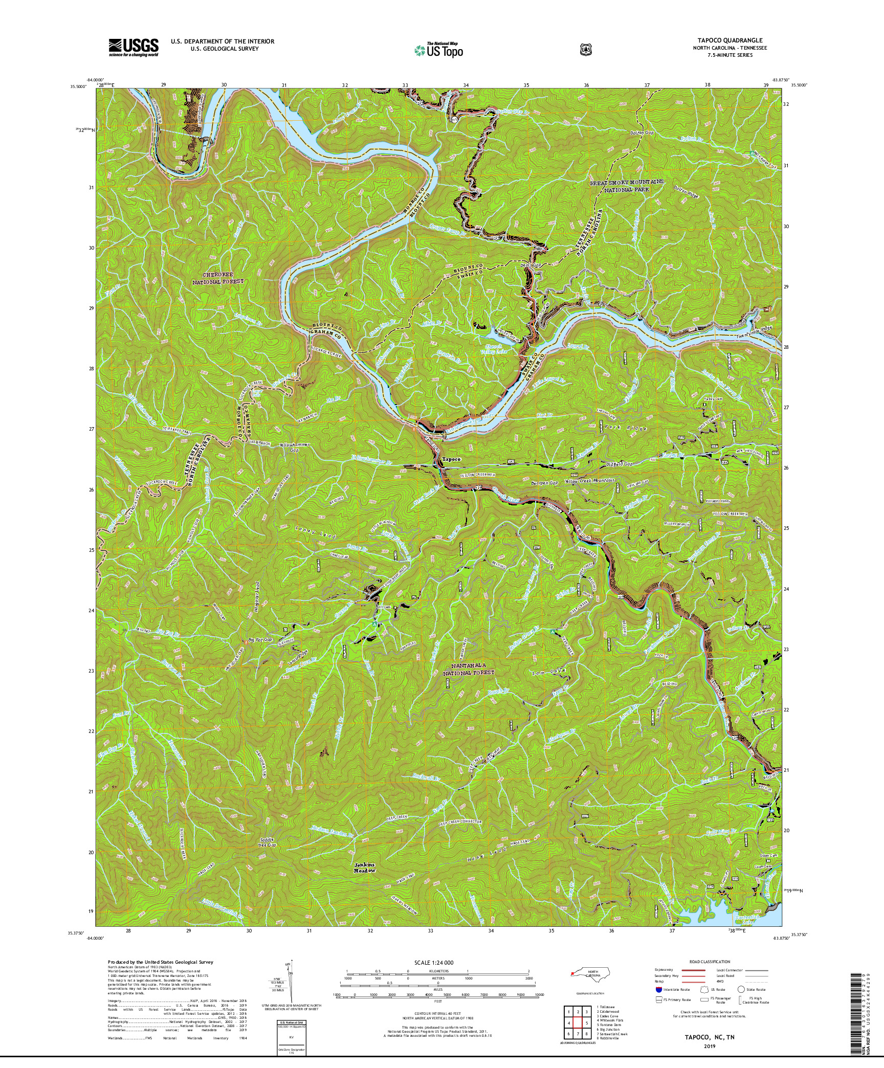 USGS US TOPO 7.5-MINUTE MAP FOR TAPOCO, NC,TN 2019